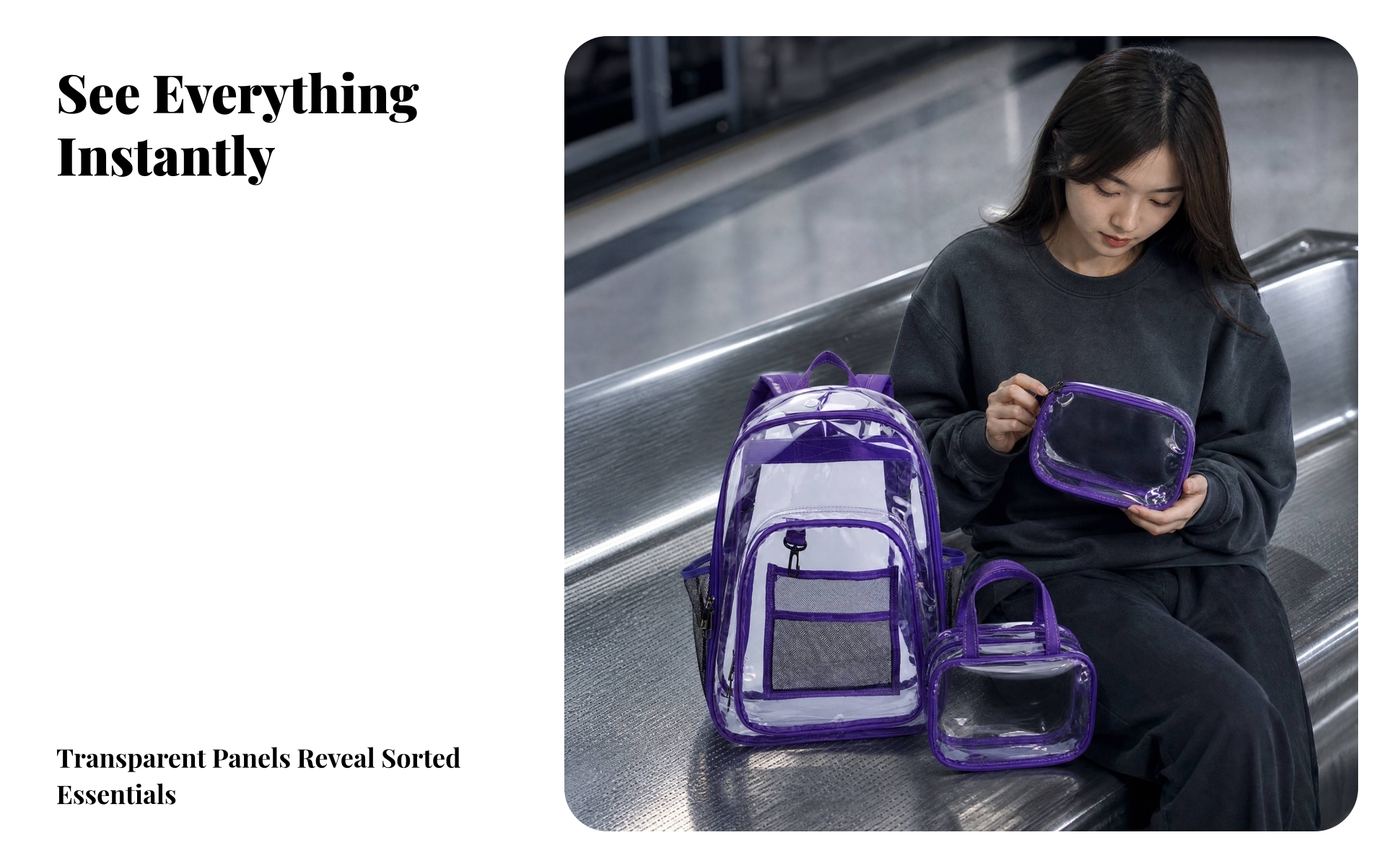 Clear Backpack with Laptop Compartment Water-Resistant for Commuting, School