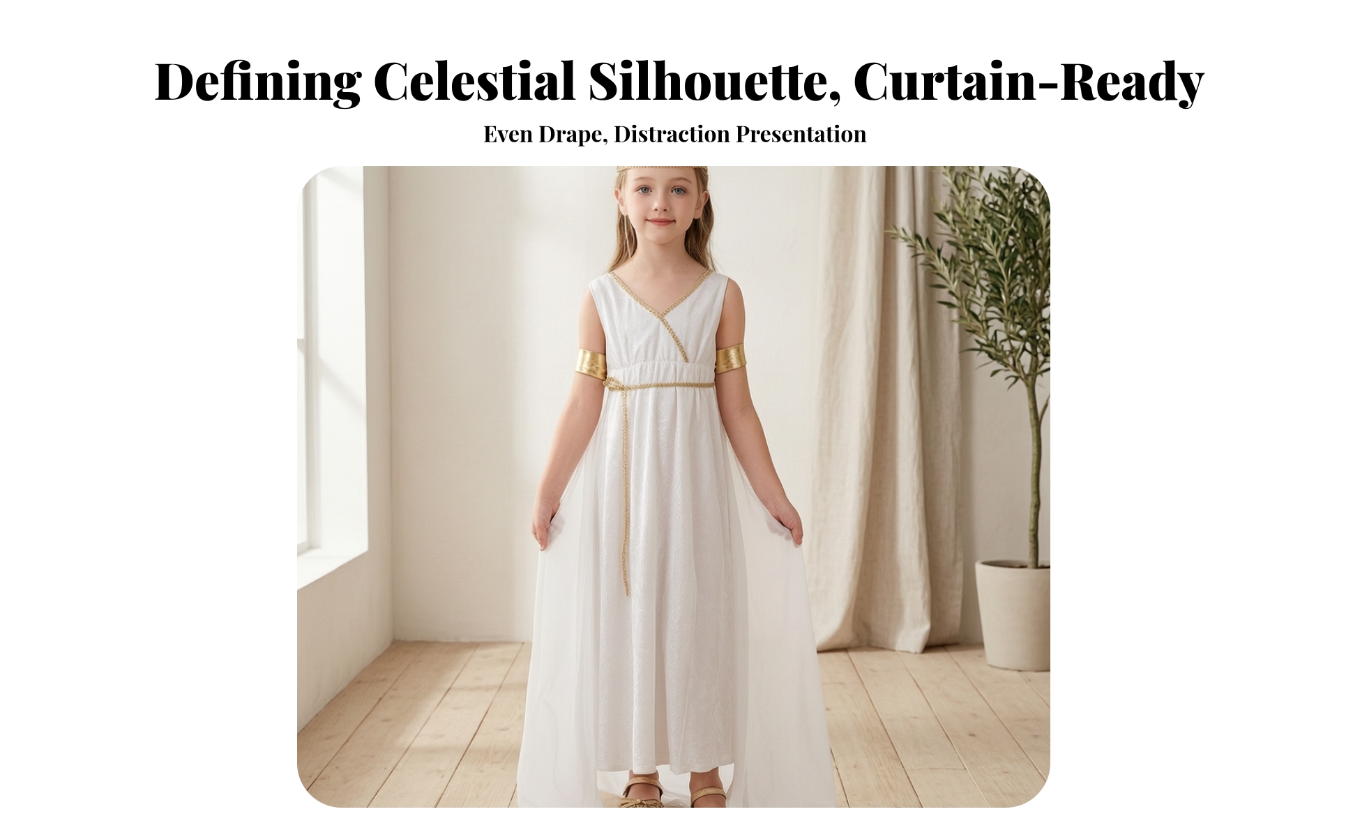 Greek Deity Costume Flowing Toga Dress with Cape Gold for School Plays, Girls