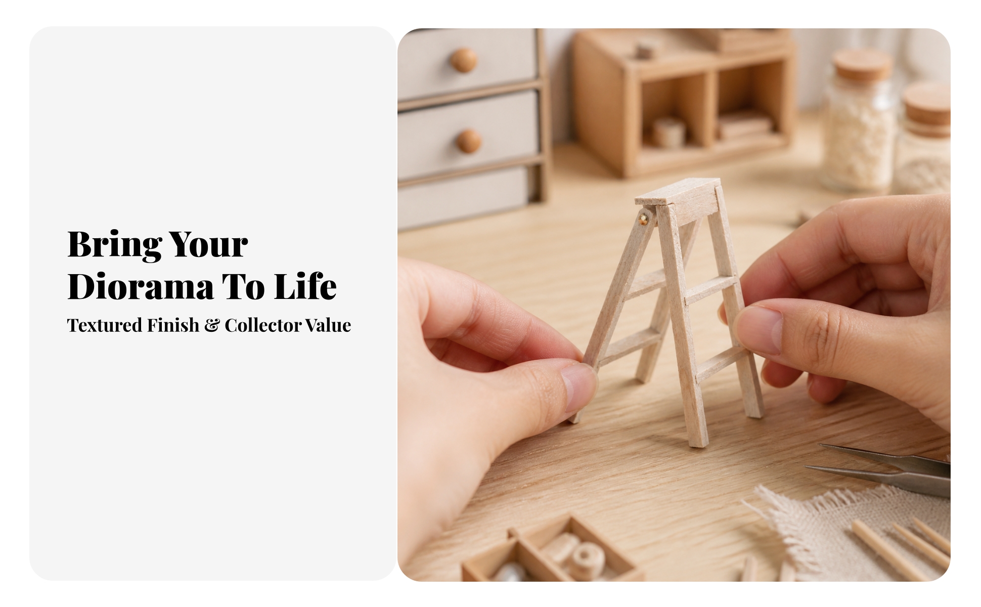 Dollhouse Accessory Lightweight Miniature Natural-Wood Folding Step Ladder