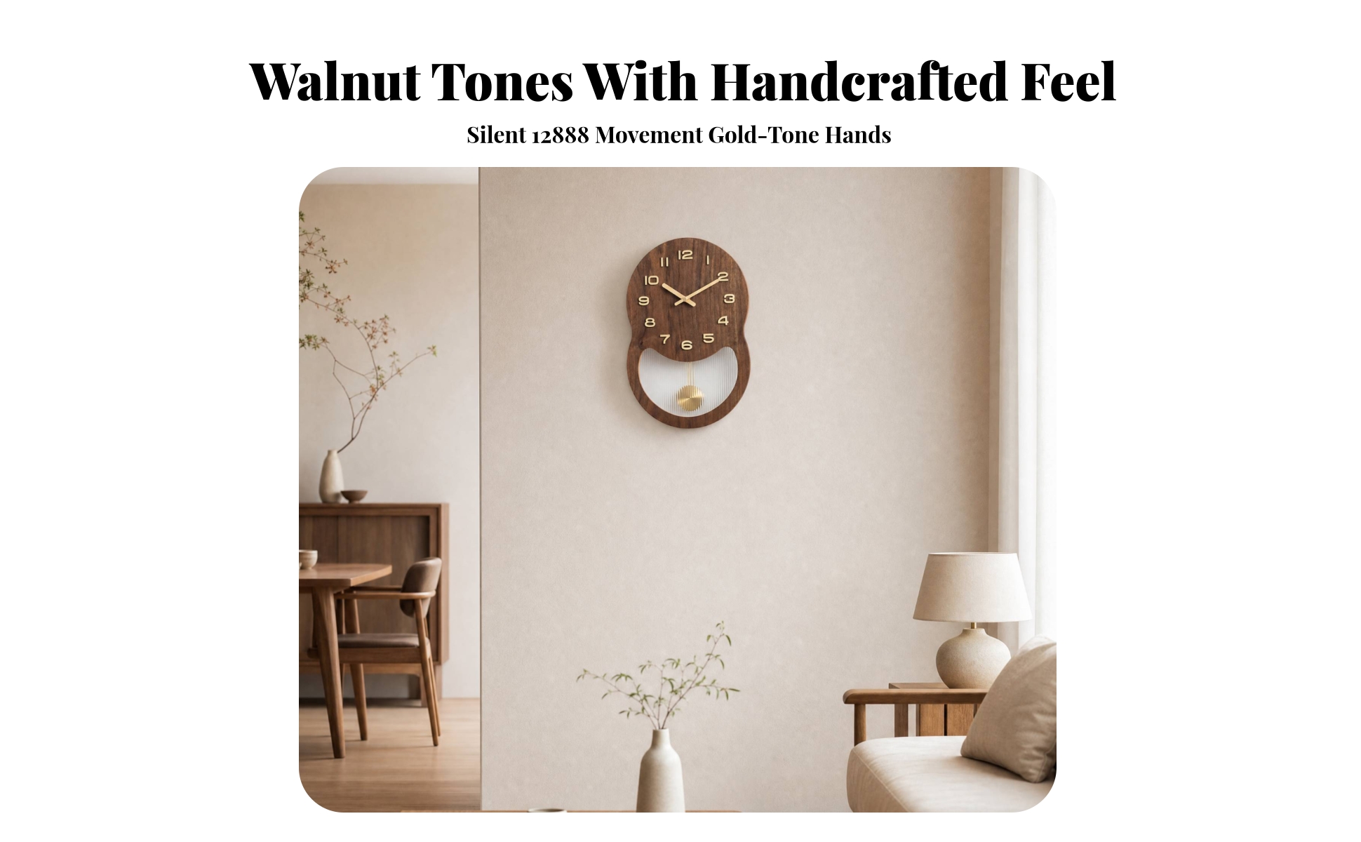 Walnut Wood Pendulum Wall Clock Silent Wooden Wall Clock Decorative for Office