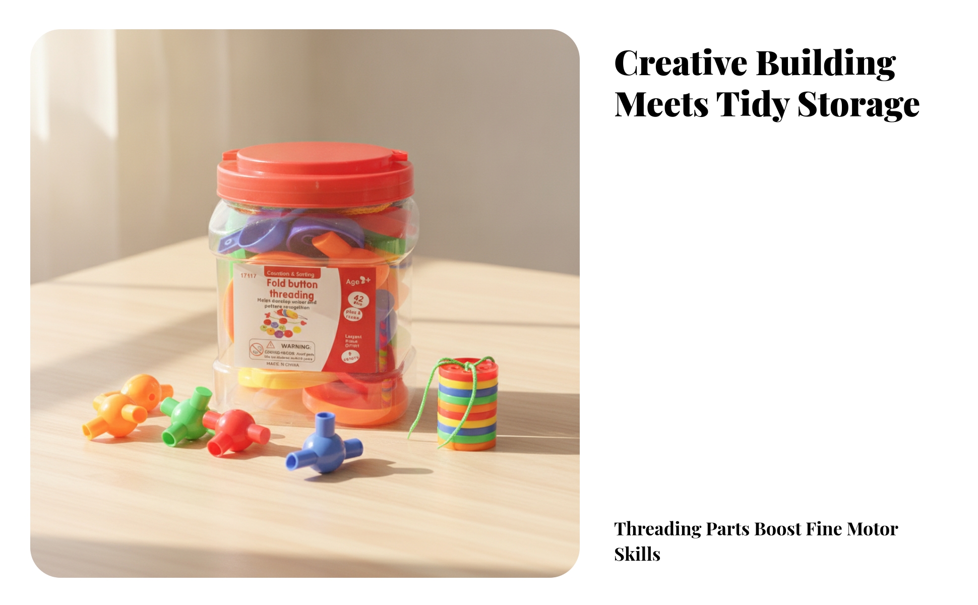 42 Pieces Threading Toy with Storage Jar Hand-Eye Coordination Threading Toy