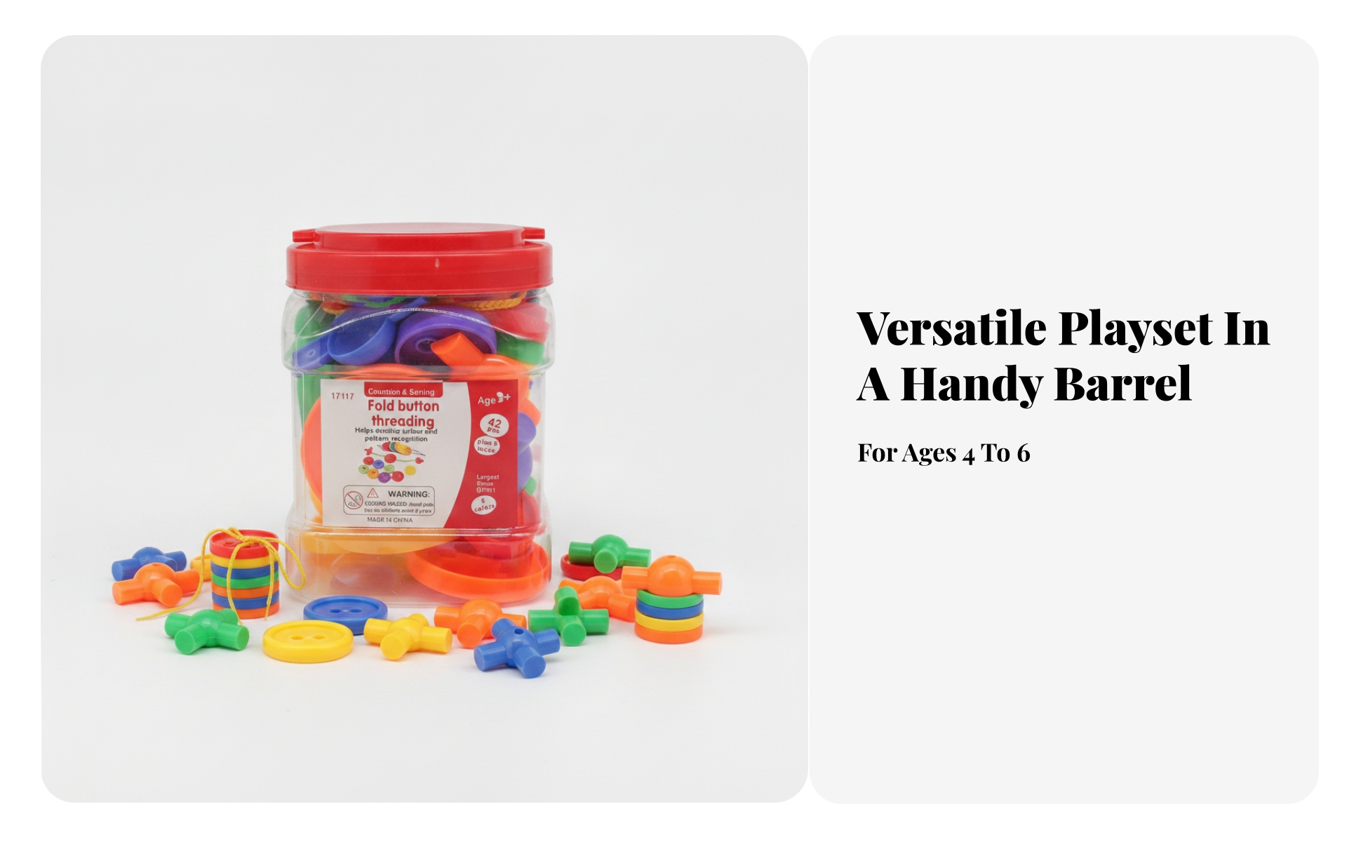 42 Pieces Threading Toy with Storage Jar Hand-Eye Coordination Threading Toy