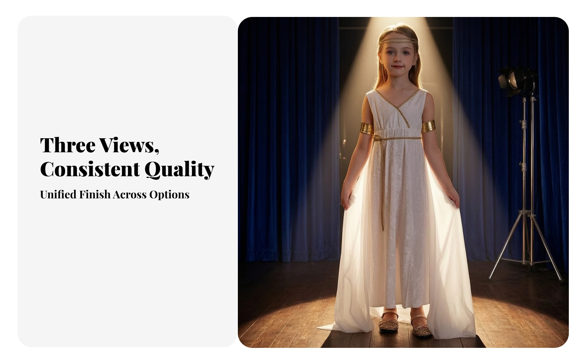 Greek Deity Costume Flowing Toga Dress with Cape Gold for School Plays, Girls