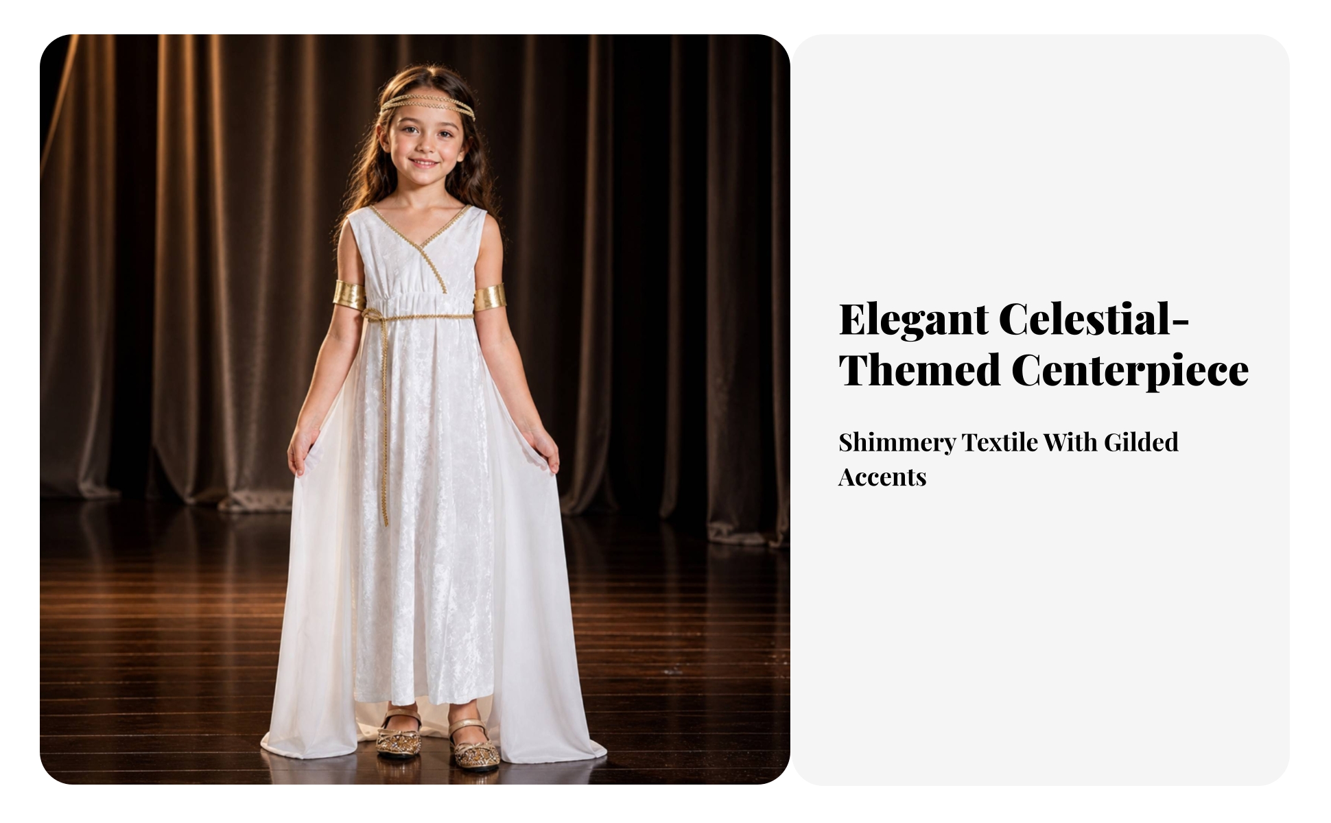 Greek Deity Costume Flowing Toga Dress with Cape Gold for School Plays, Girls