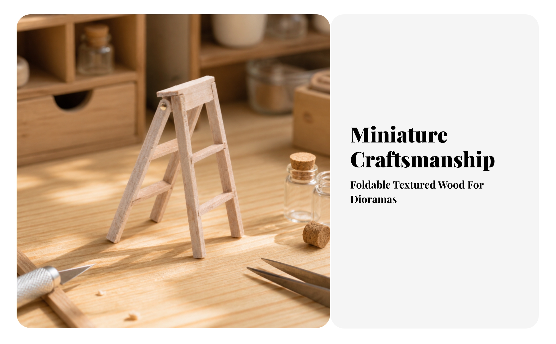 Dollhouse Accessory Lightweight Miniature Natural-Wood Folding Step Ladder
