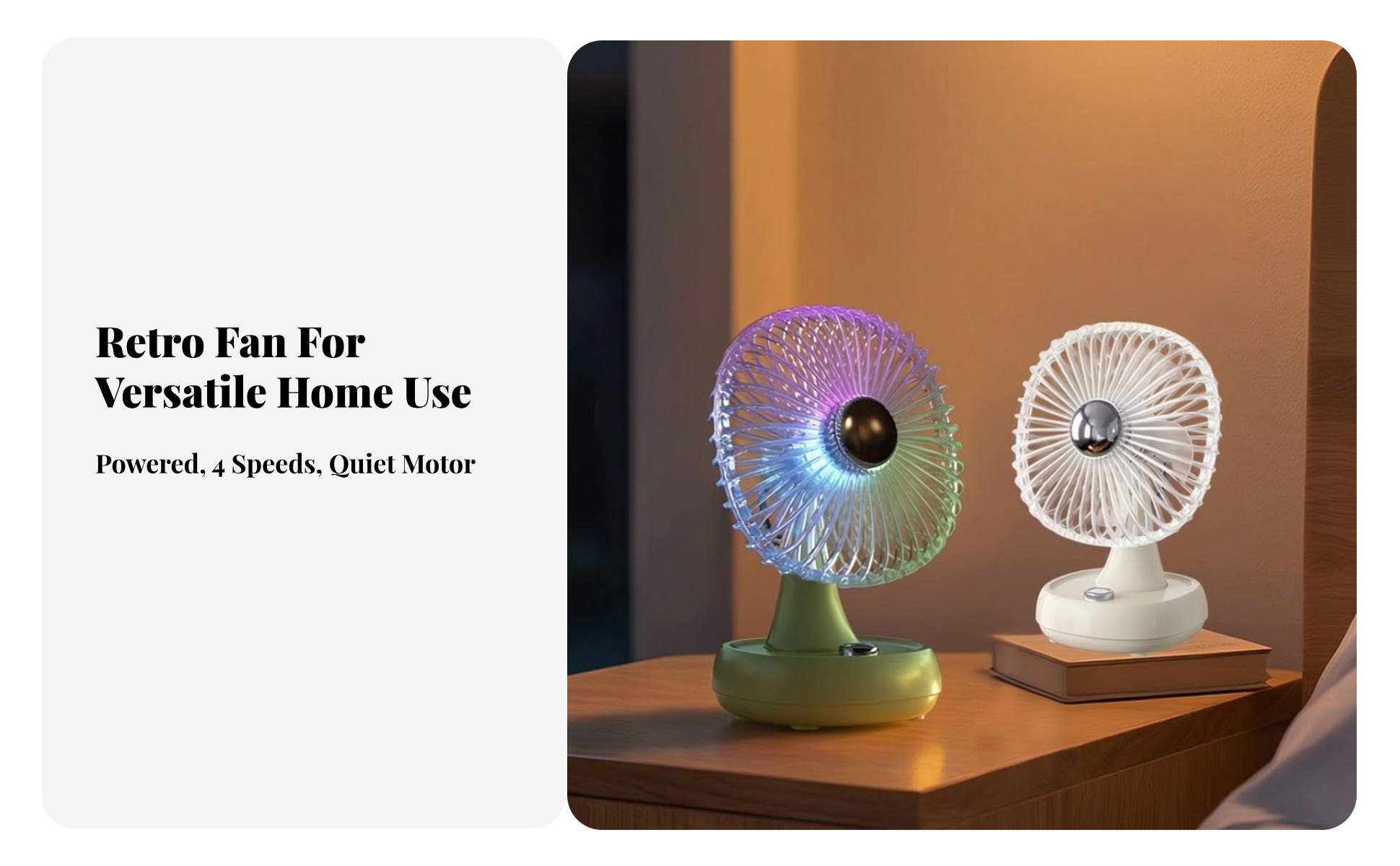 Mini Desktop Cooling Fan with Ambient Light Portable for Office, Bedside Table