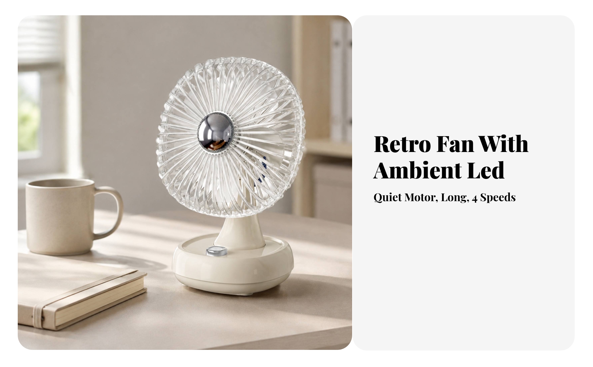 Mini Desktop Cooling Fan with Ambient Light Portable for Office, Bedside Table