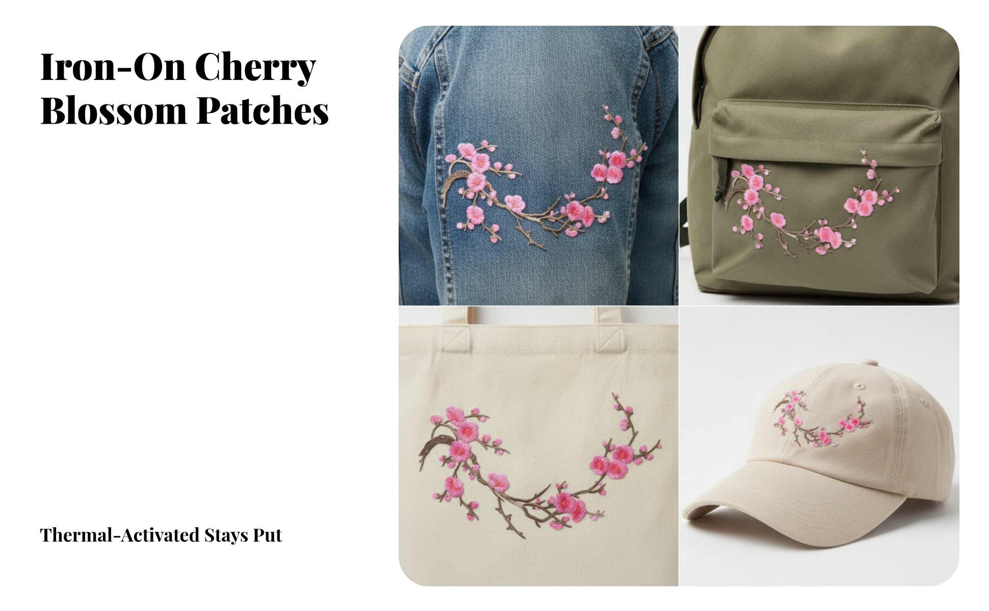 4 Pieces Cherry Blossom Embroidered Motif Sew-on Cherry Blossom Applique