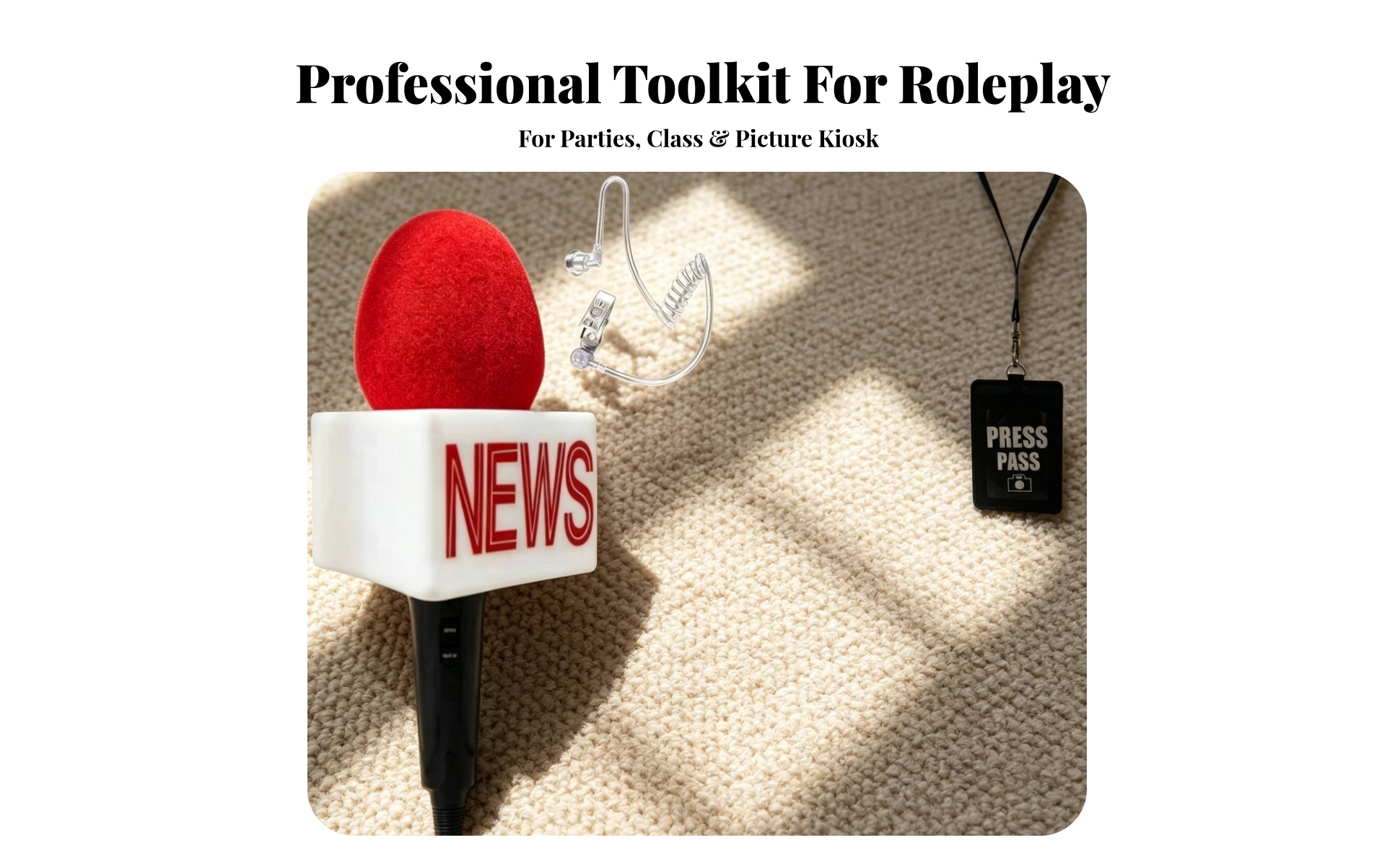 Reporter Voice Pick-up with Press Pass Realistic News Mic Prop with Earpiece