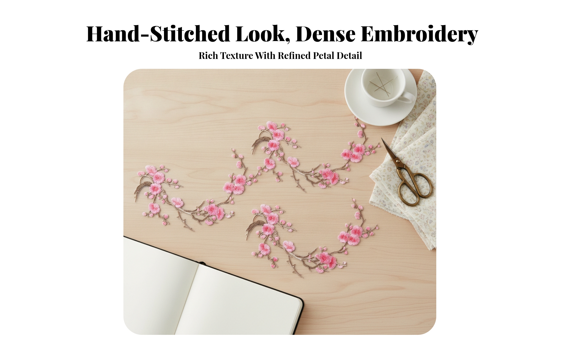 4 Pieces Cherry Blossom Embroidered Motif Sew-on Cherry Blossom Applique