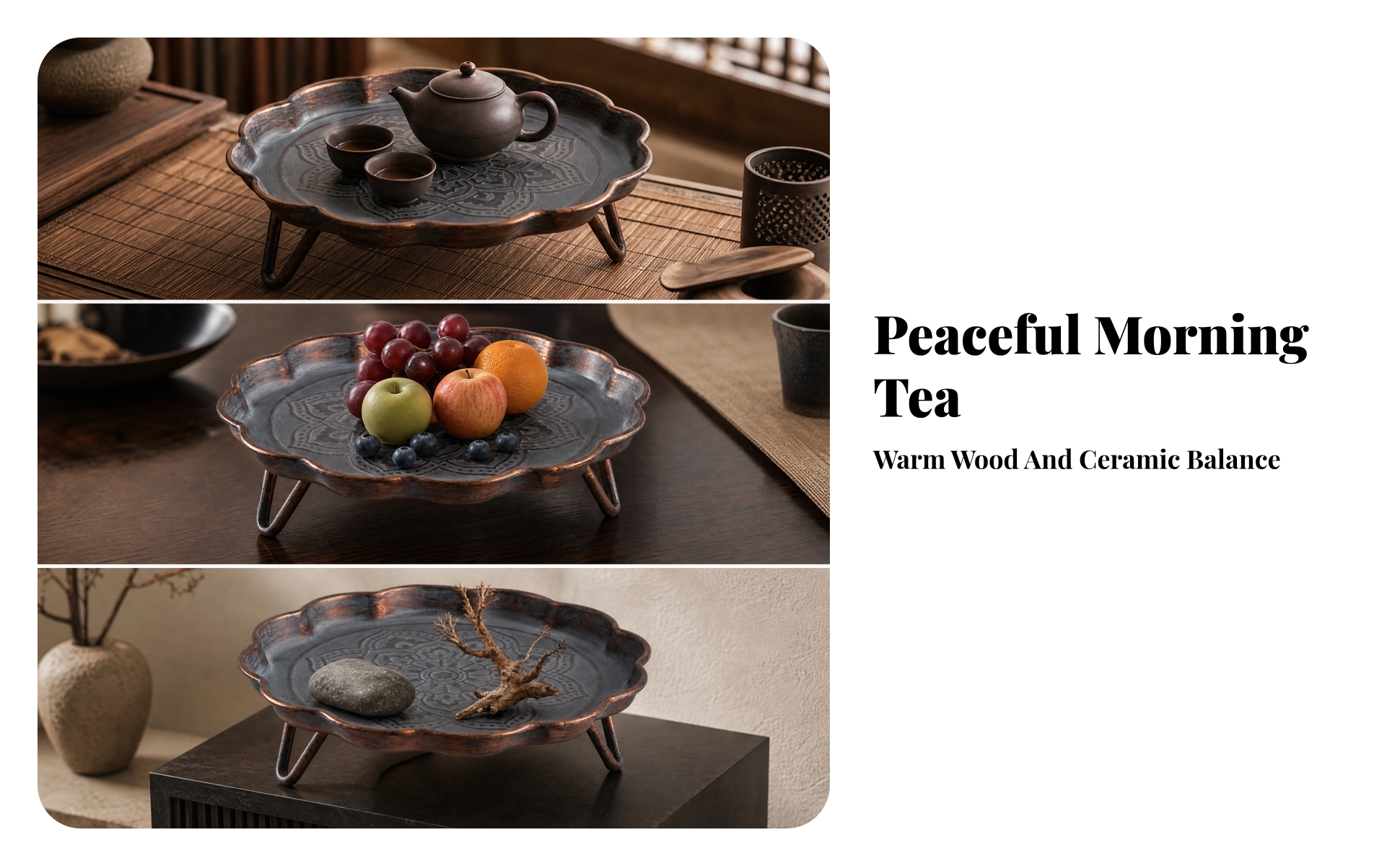 Metal Decorative Serving Tray Elevated for Tabletop Display, Entertaining Areas