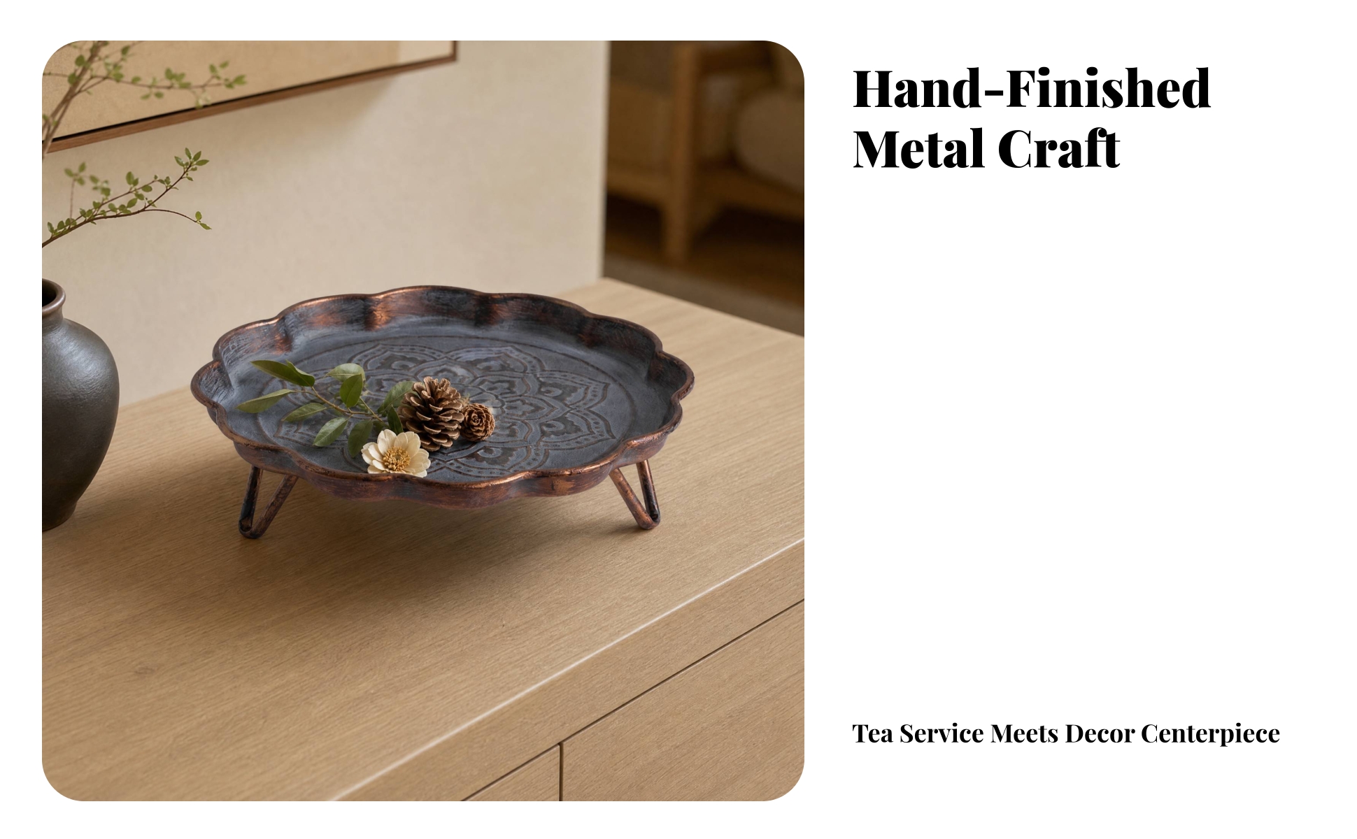 Metal Decorative Serving Tray Elevated for Tabletop Display, Entertaining Areas