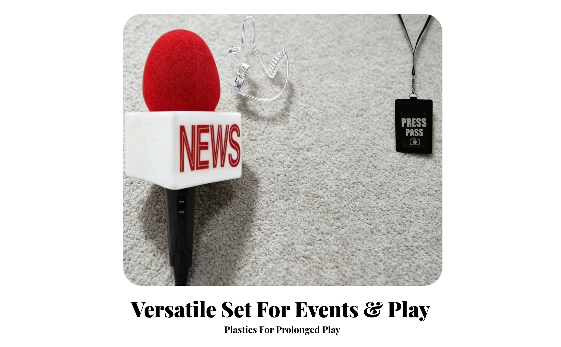 Reporter Voice Pick-up with Press Pass Realistic News Mic Prop with Earpiece