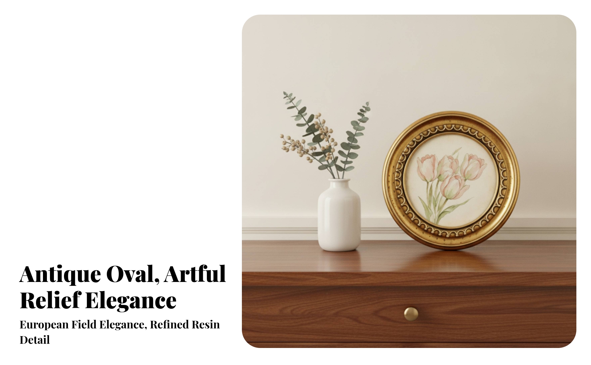 Round Photo Frame Gold Resin Photo Frame Vintage for Living Room, Hallway