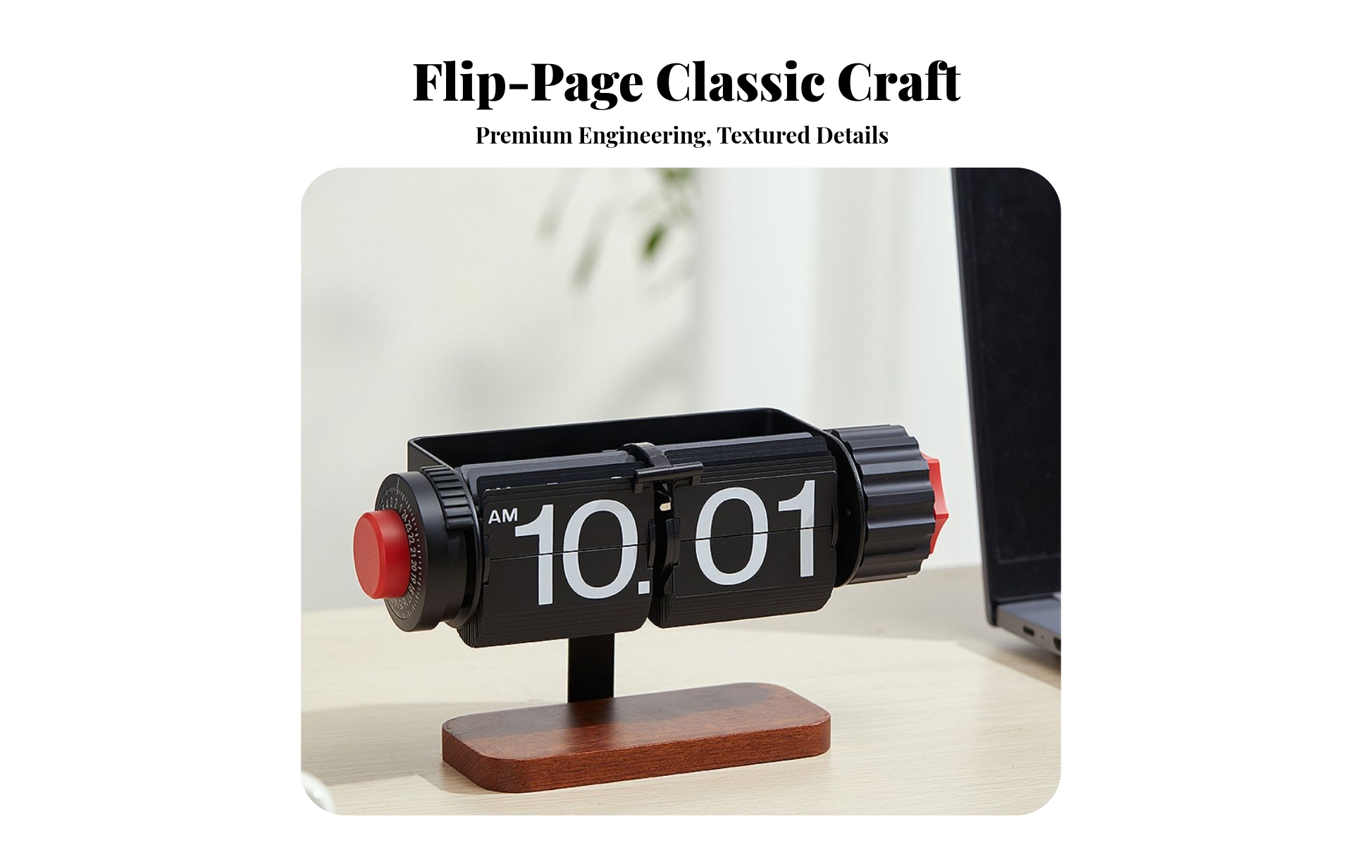 Mechanical Flip Clock Vintage Flip Clock with Wooden Base Compact