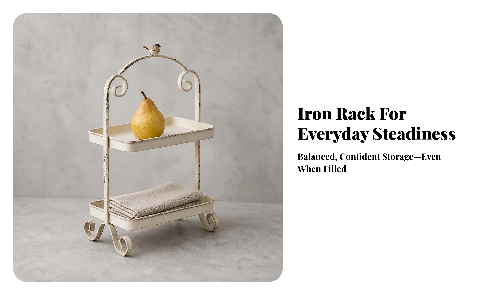 Tabletop Rack with Bird Ornament Vintage 2-Tier Storage Rack Distressed