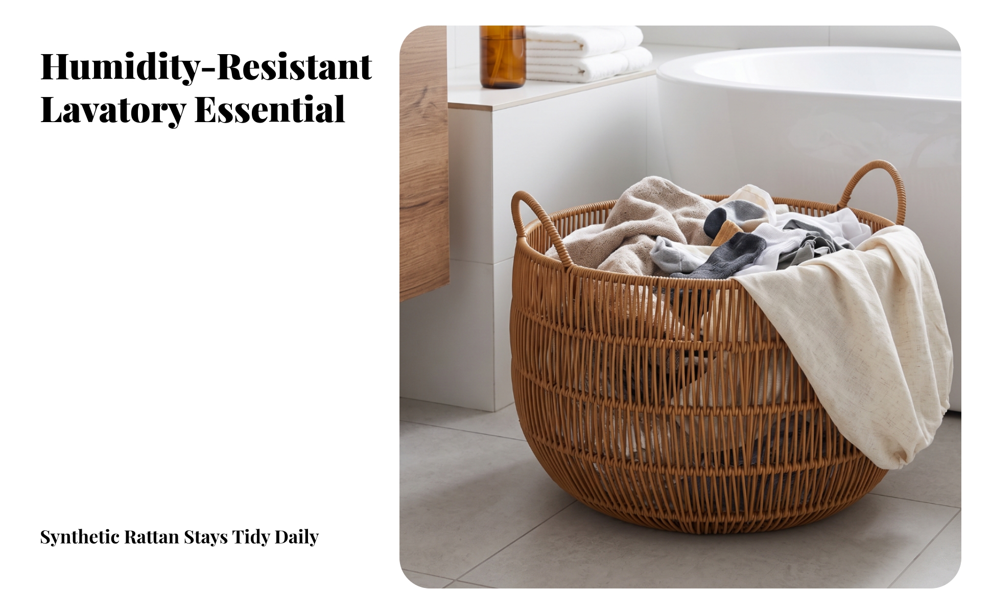 Wicker Laundry Basket with Loop Handles Natural for Bedroom, Bathroom