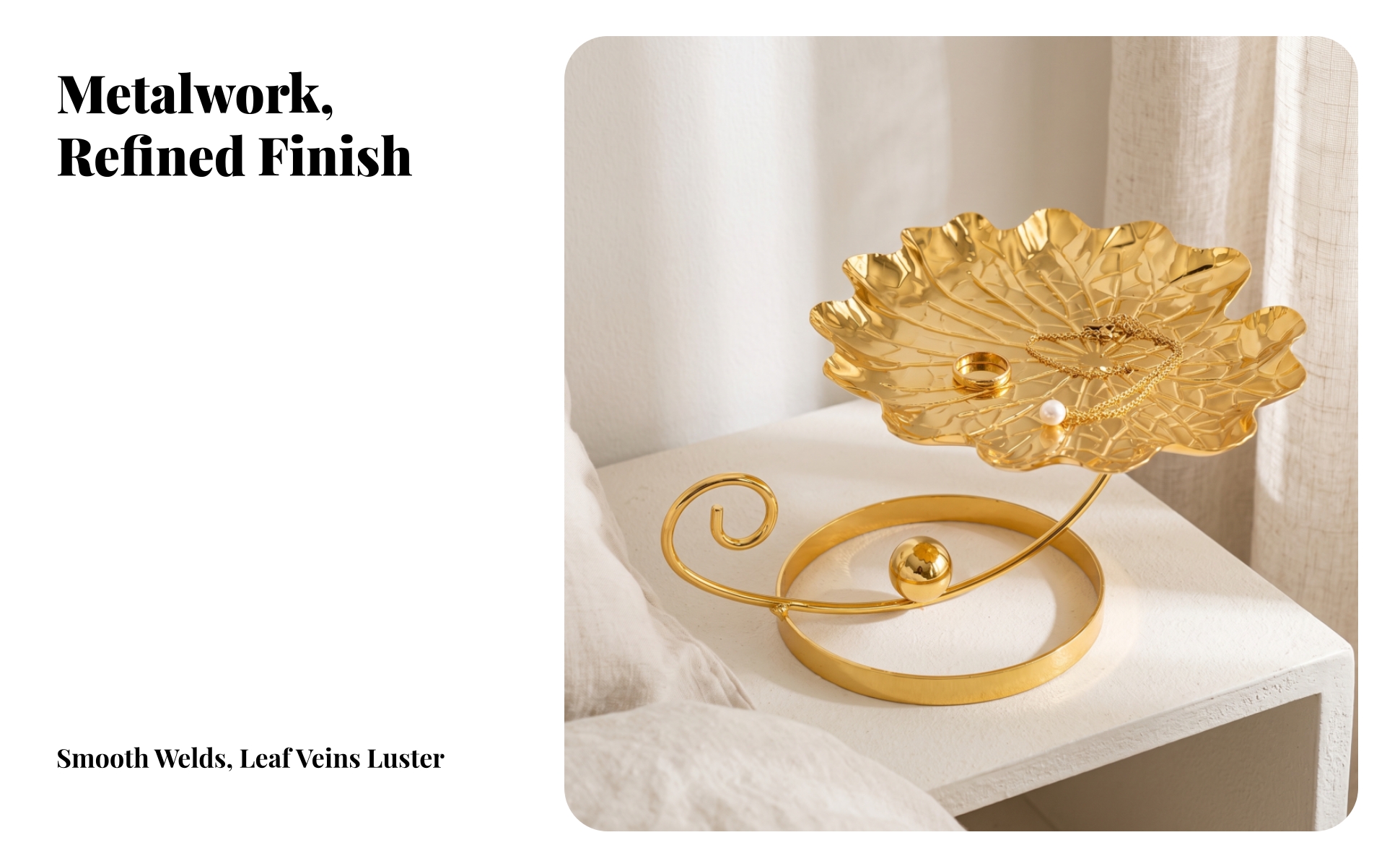 Leaf Tray with Stand Gilded leafShaped Tray Elegant for Dresser, Entry Table