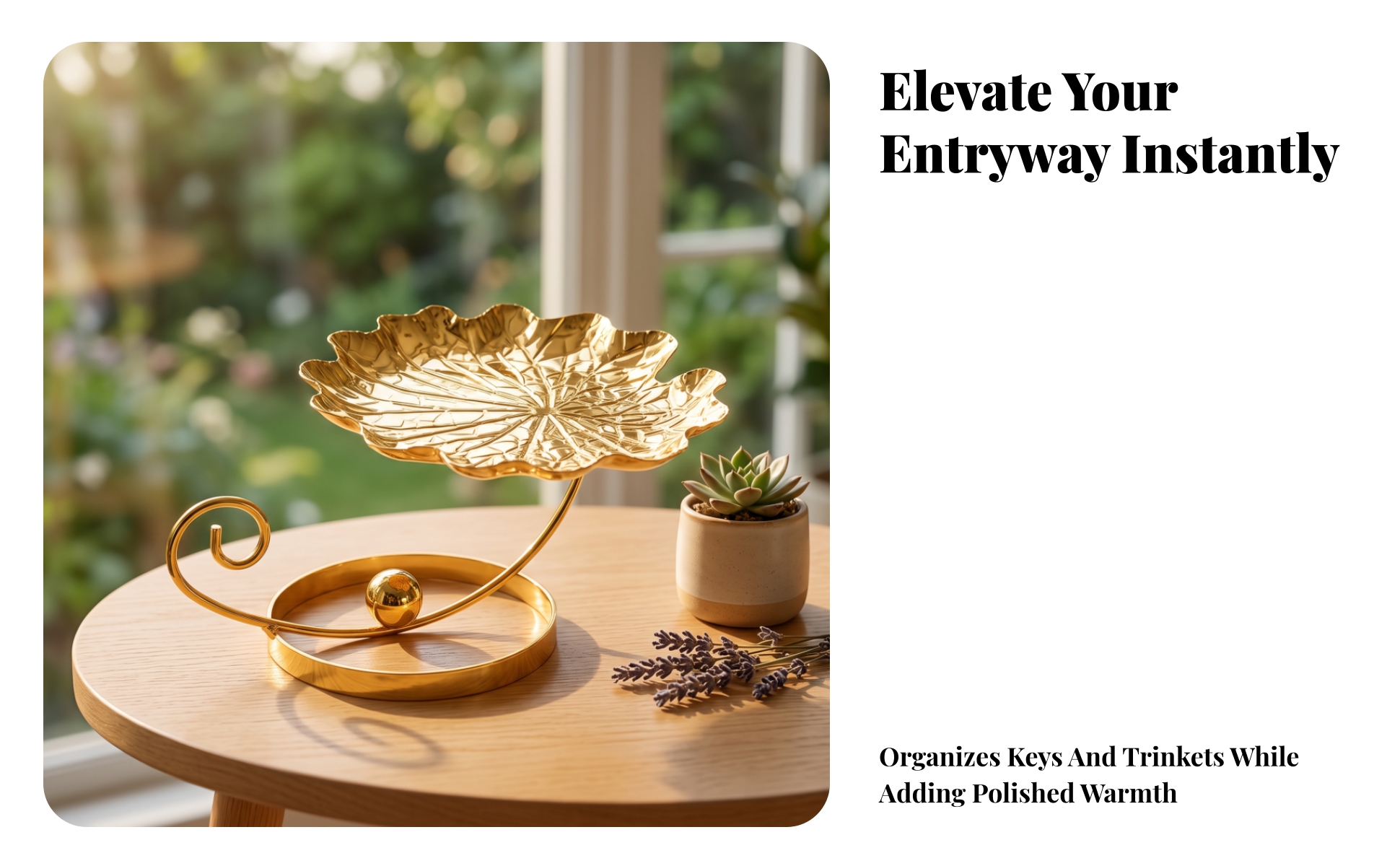 Leaf Tray with Stand Gilded leafShaped Tray Elegant for Dresser, Entry Table