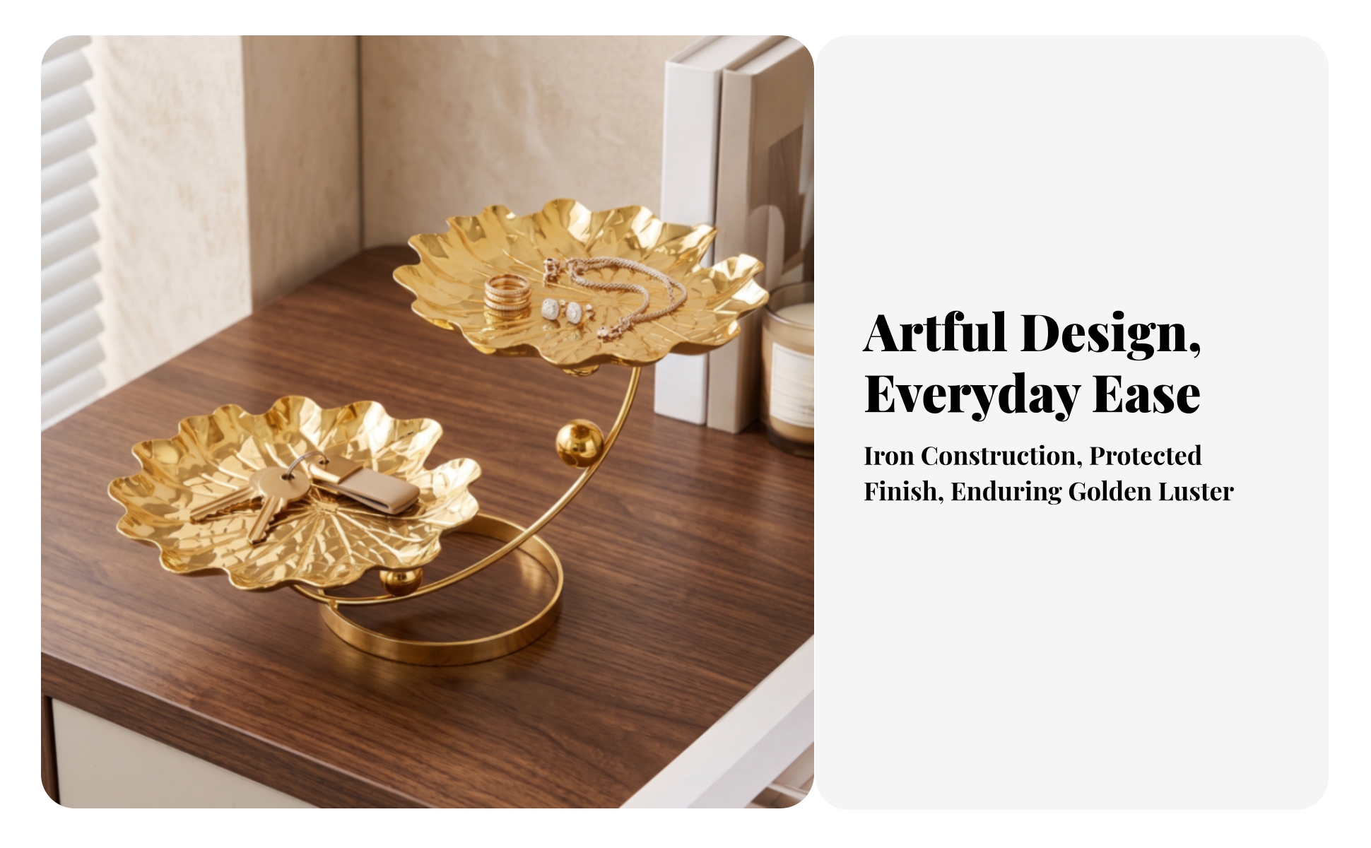 Leaf Tray with Stand Gilded leafShaped Tray Elegant for Dresser, Entry Table
