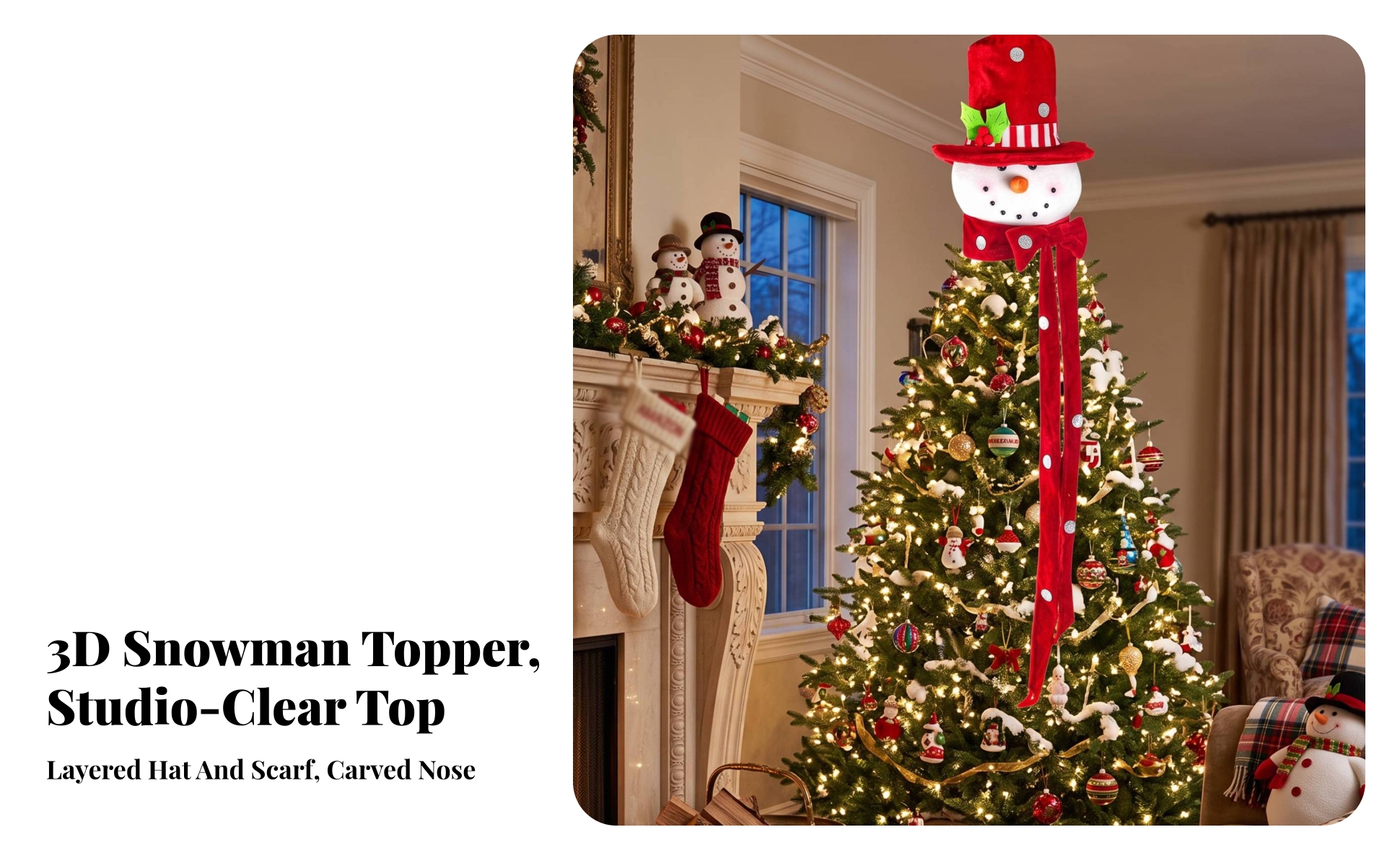 Snowman Tree Topper Adorable Christmas Tree Topper Large for Mantel, Shop Window