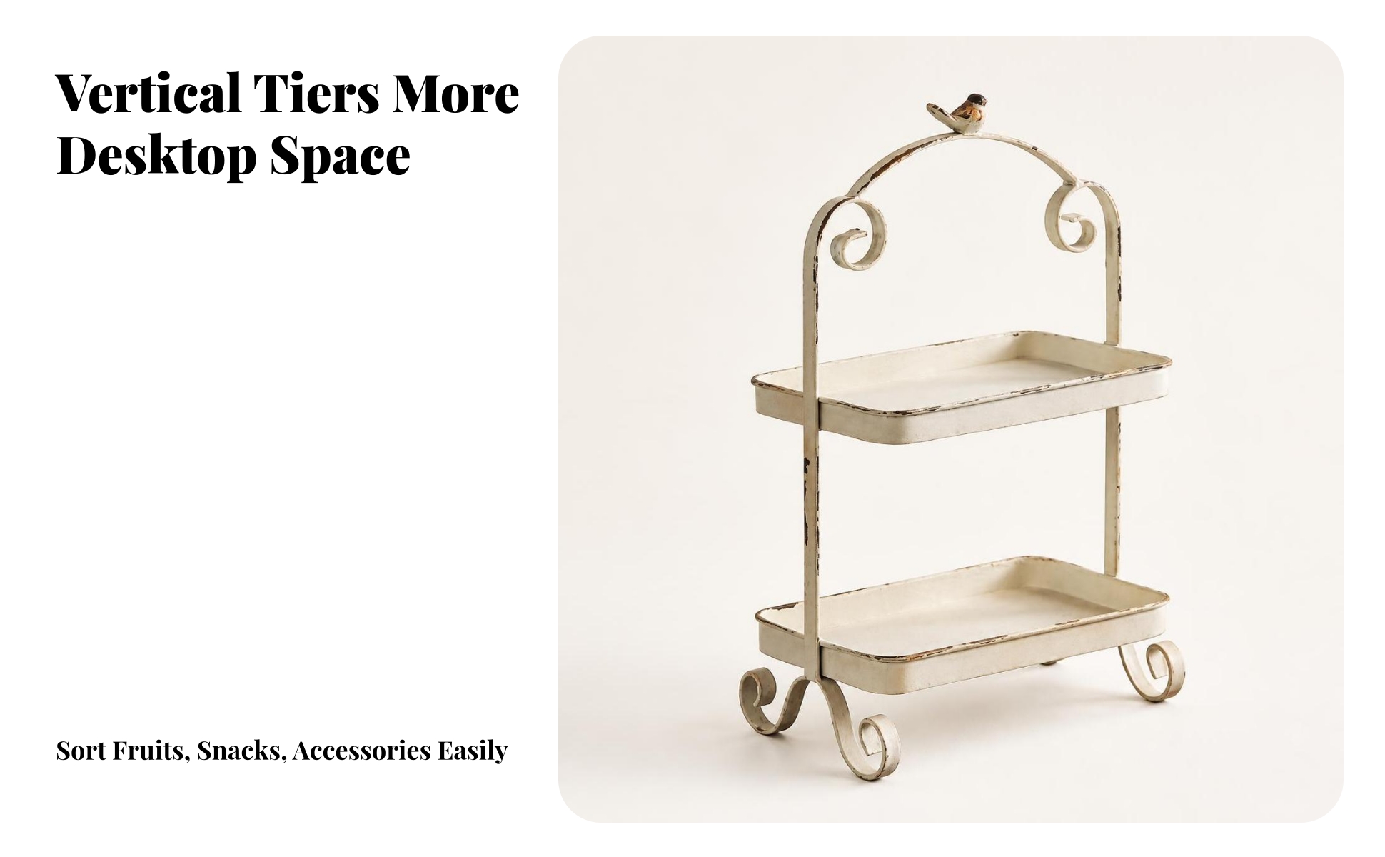 Tabletop Rack with Bird Ornament Vintage 2-Tier Storage Rack Distressed