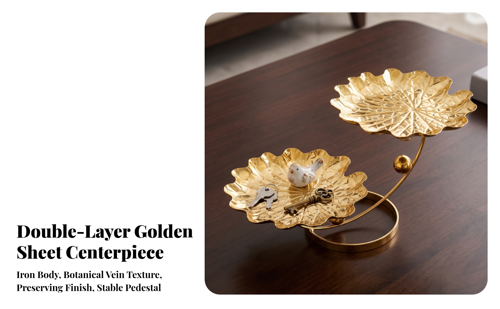 Leaf Tray with Stand Gilded leafShaped Tray Elegant for Dresser, Entry Table