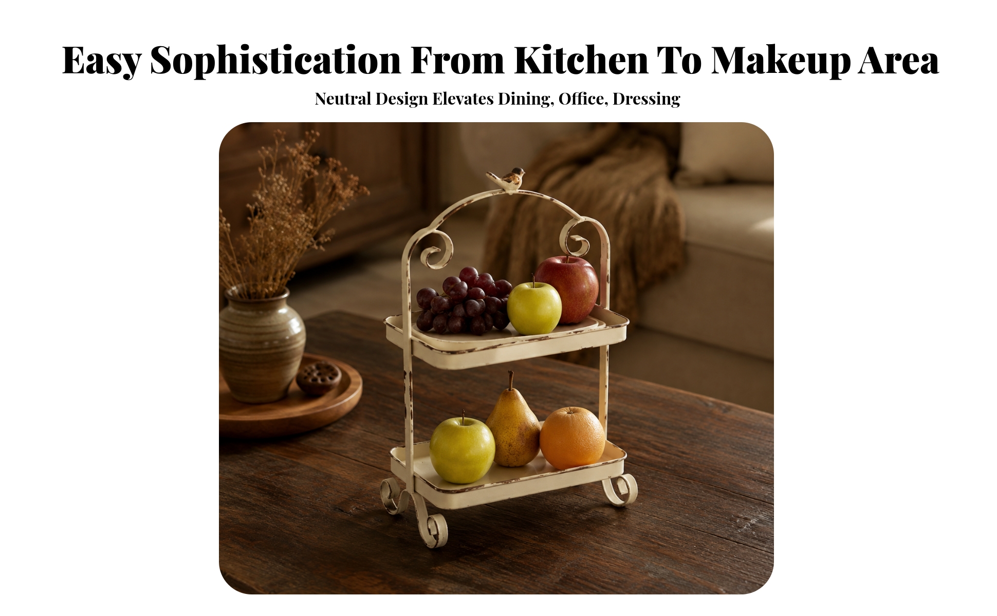 Tabletop Rack with Bird Ornament Vintage 2-Tier Storage Rack Distressed