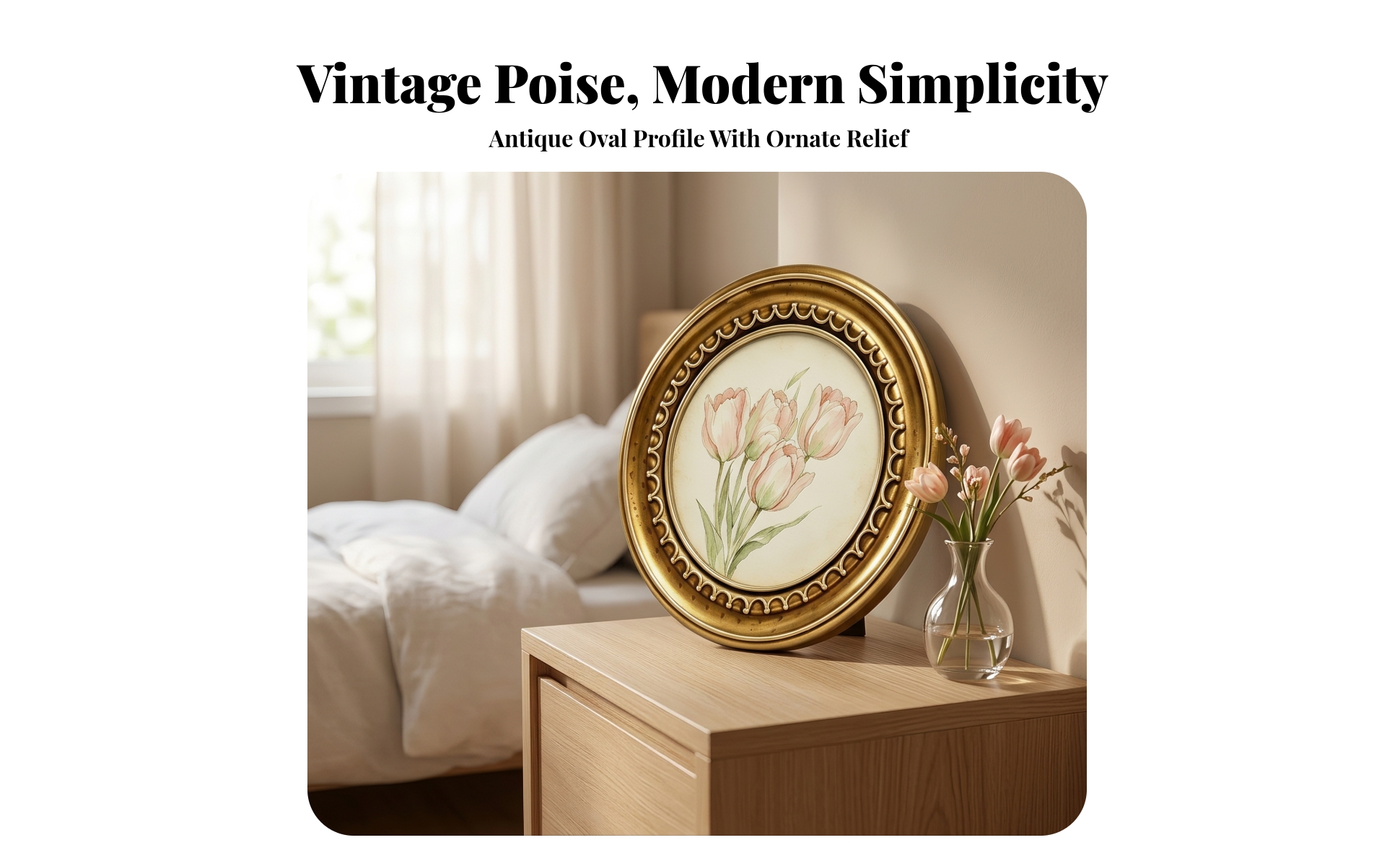 Round Photo Frame Gold Resin Photo Frame Vintage for Living Room, Hallway