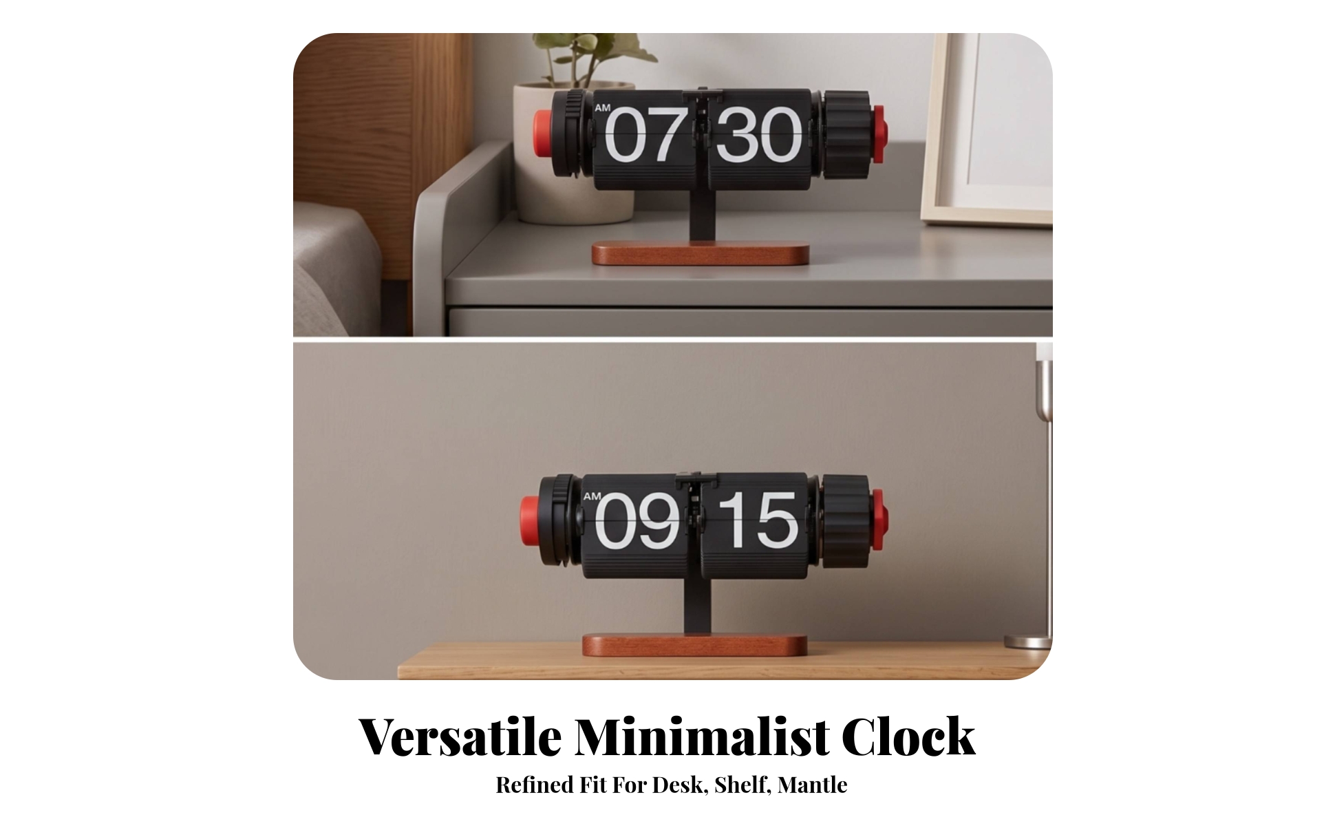 Mechanical Flip Clock Vintage Flip Clock with Wooden Base Compact