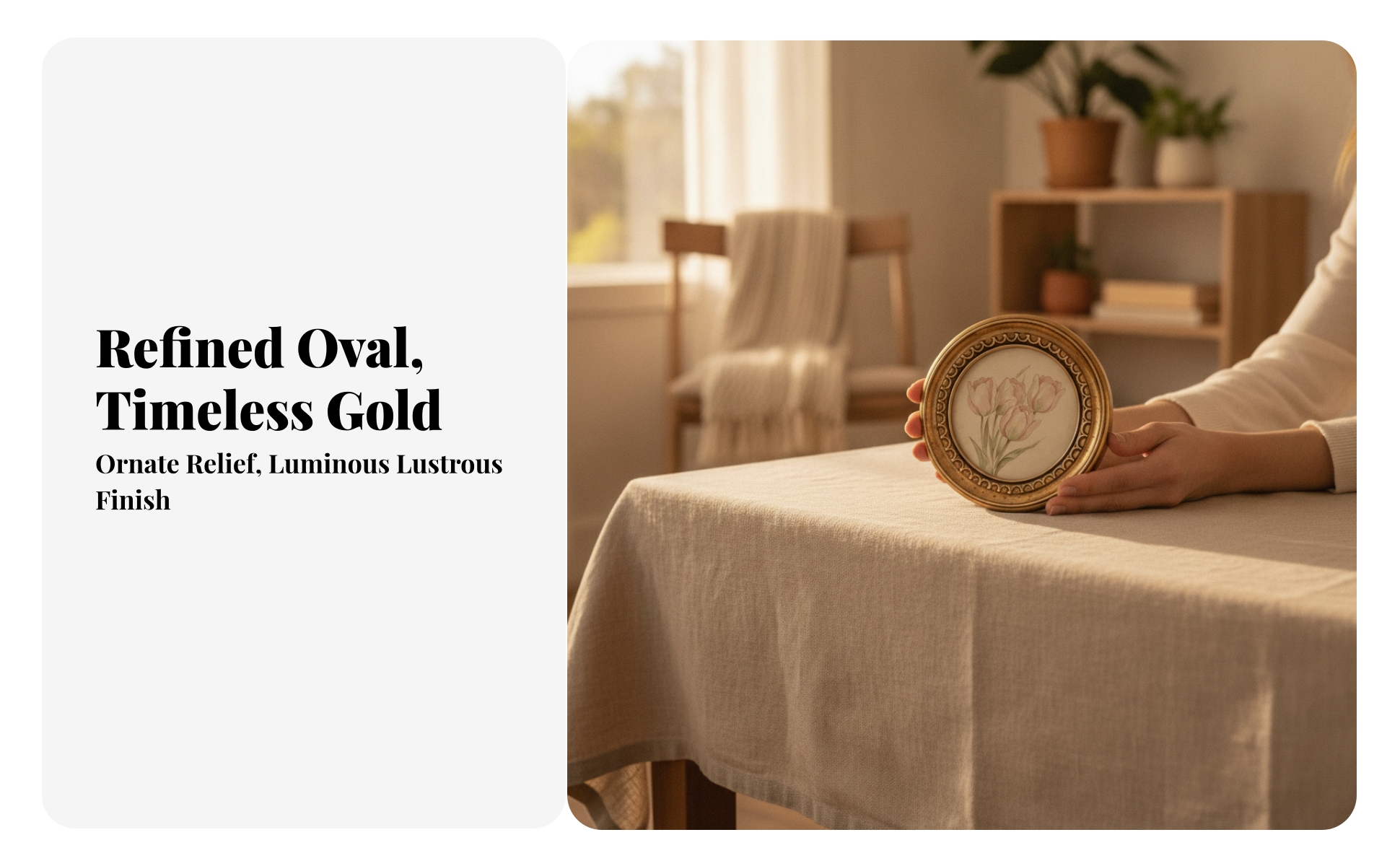Round Photo Frame Gold Resin Photo Frame Vintage for Living Room, Hallway