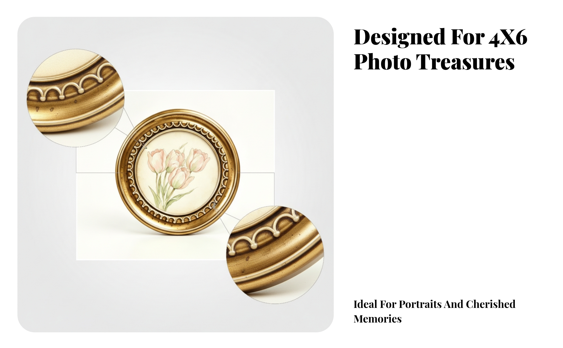 Round Photo Frame Gold Resin Photo Frame Vintage for Living Room, Hallway