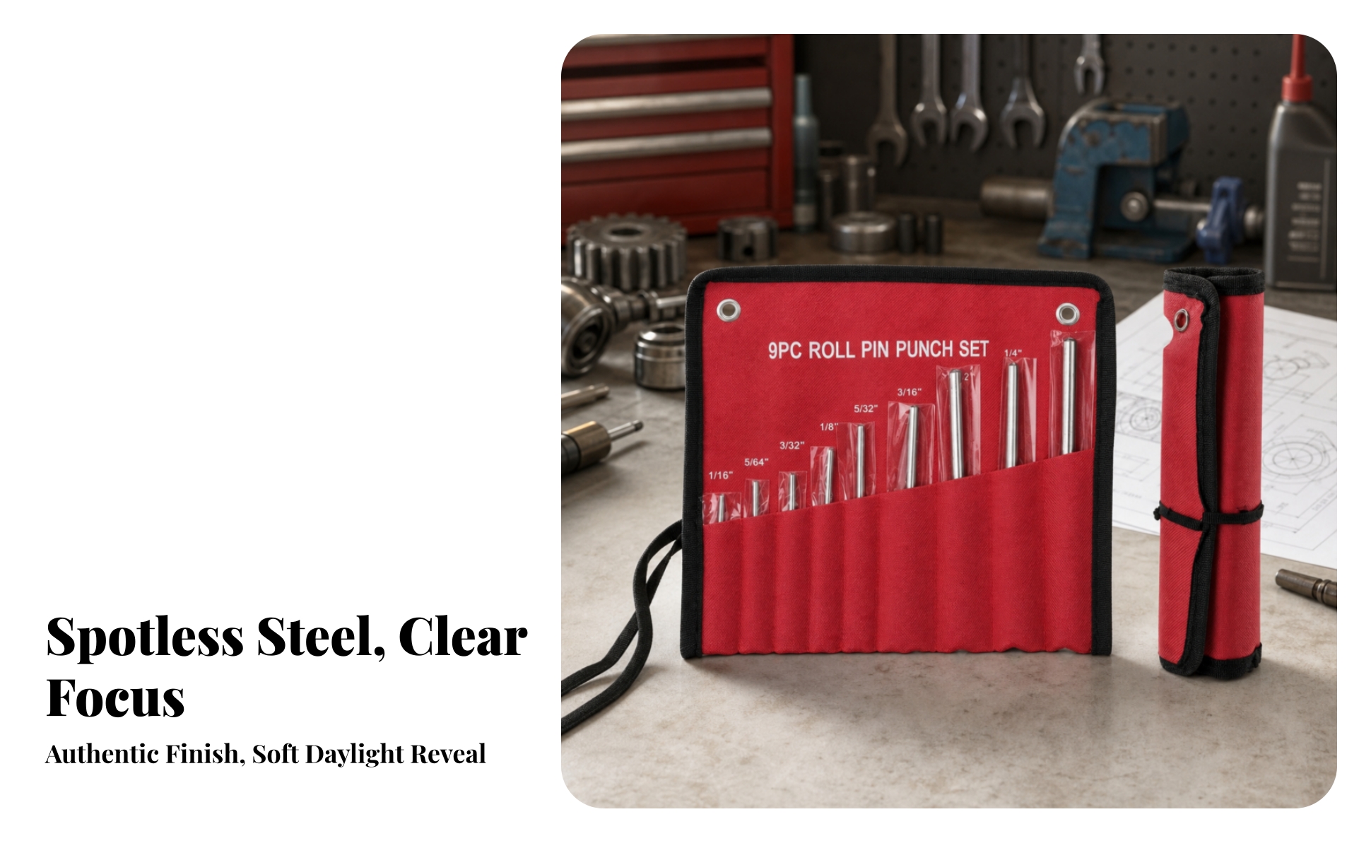 9 Pieces Punch Set Enhanced Grip Punch Set with Roll-up Pouch