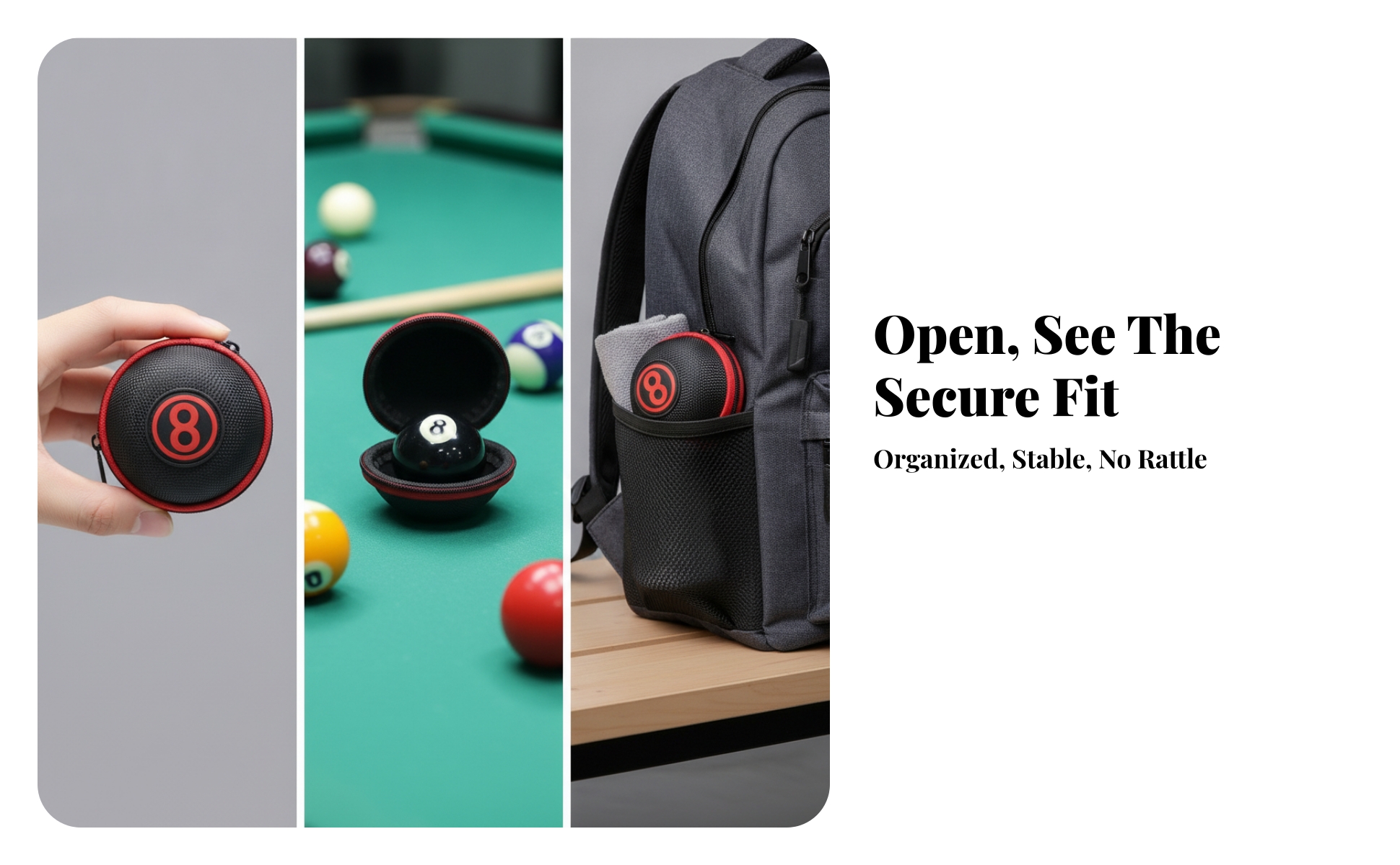 Eight Ball Case with Zipper Portable Billiard Ball Holder with Handle Compact