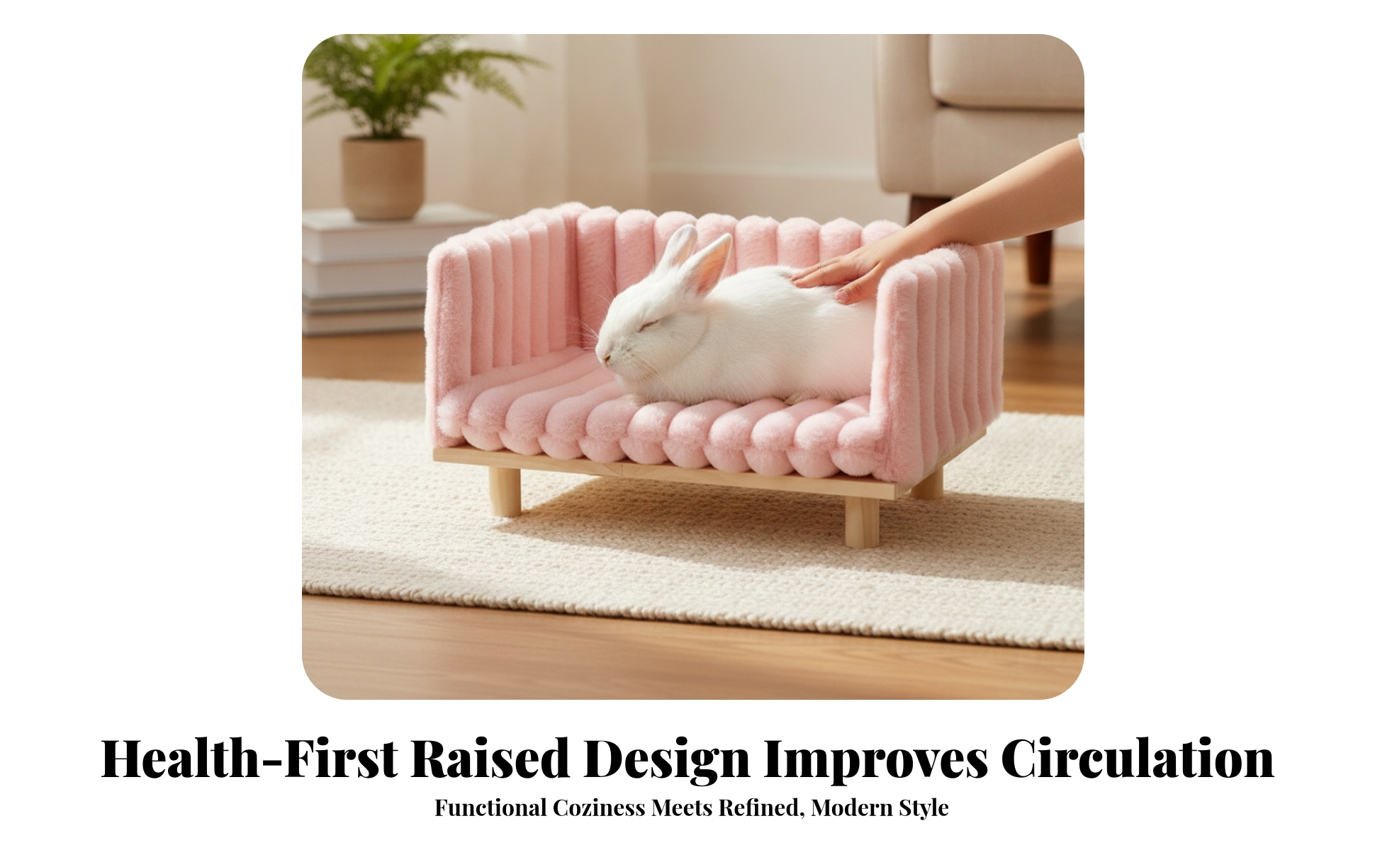 Rabbit Sofa Bed Elevated Wooden Pet Bed with Cushion Raised for Rabbits, Bunnies