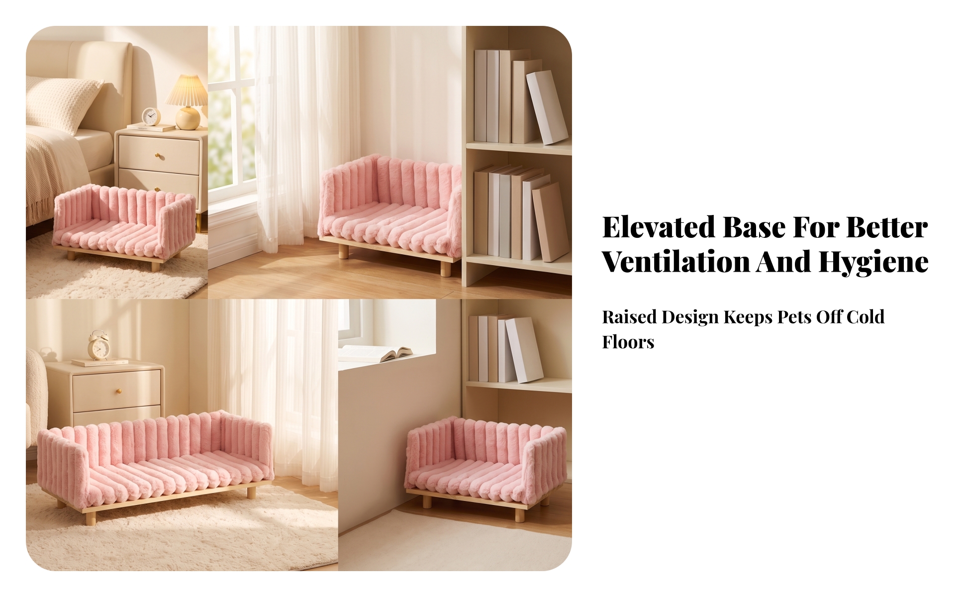 Rabbit Sofa Bed Elevated Wooden Pet Bed with Cushion Raised for Rabbits, Bunnies