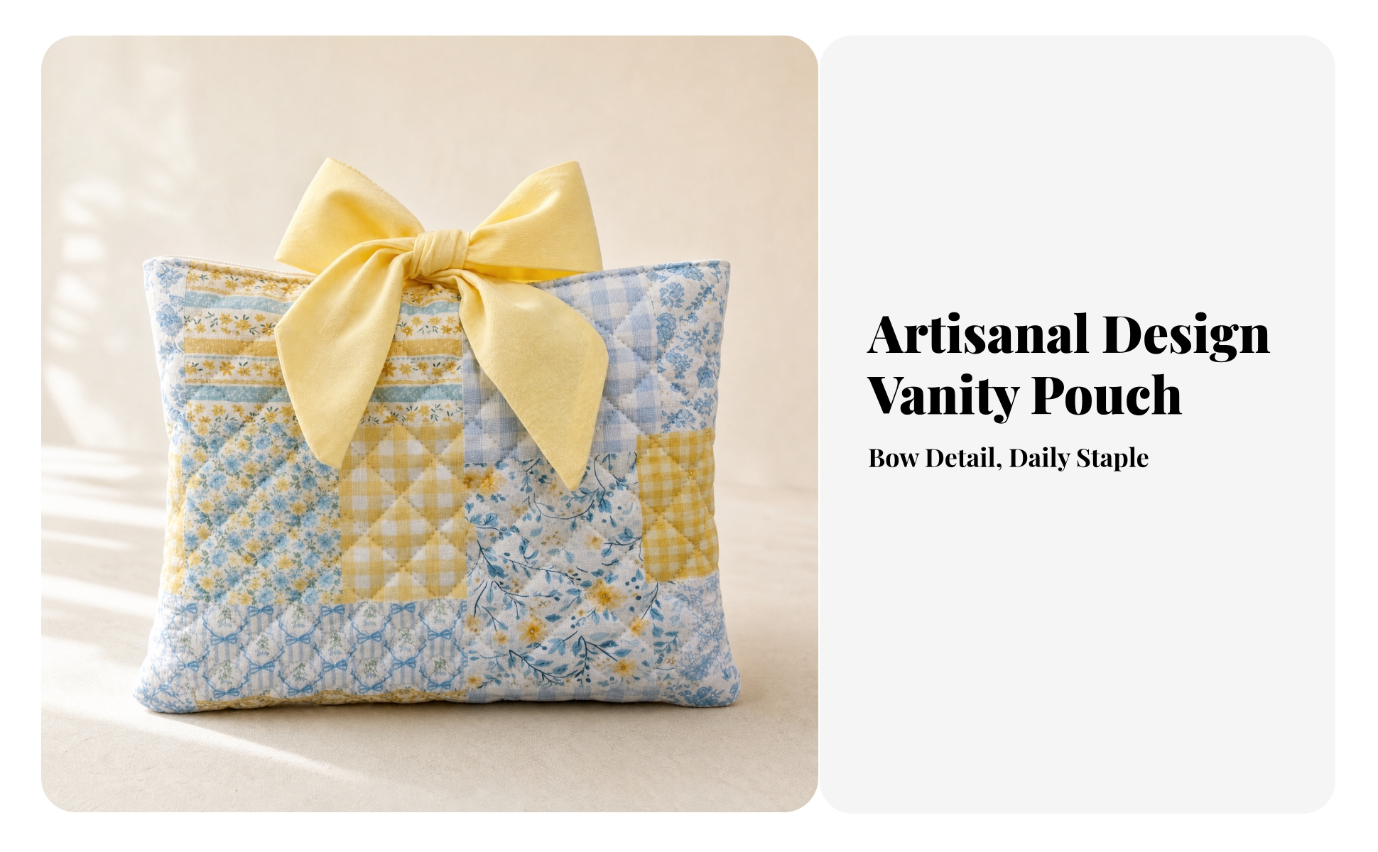 Quilted Cosmetic Bag Portable Cotton Toiletry Pouch Travel for Vanity, Travelers