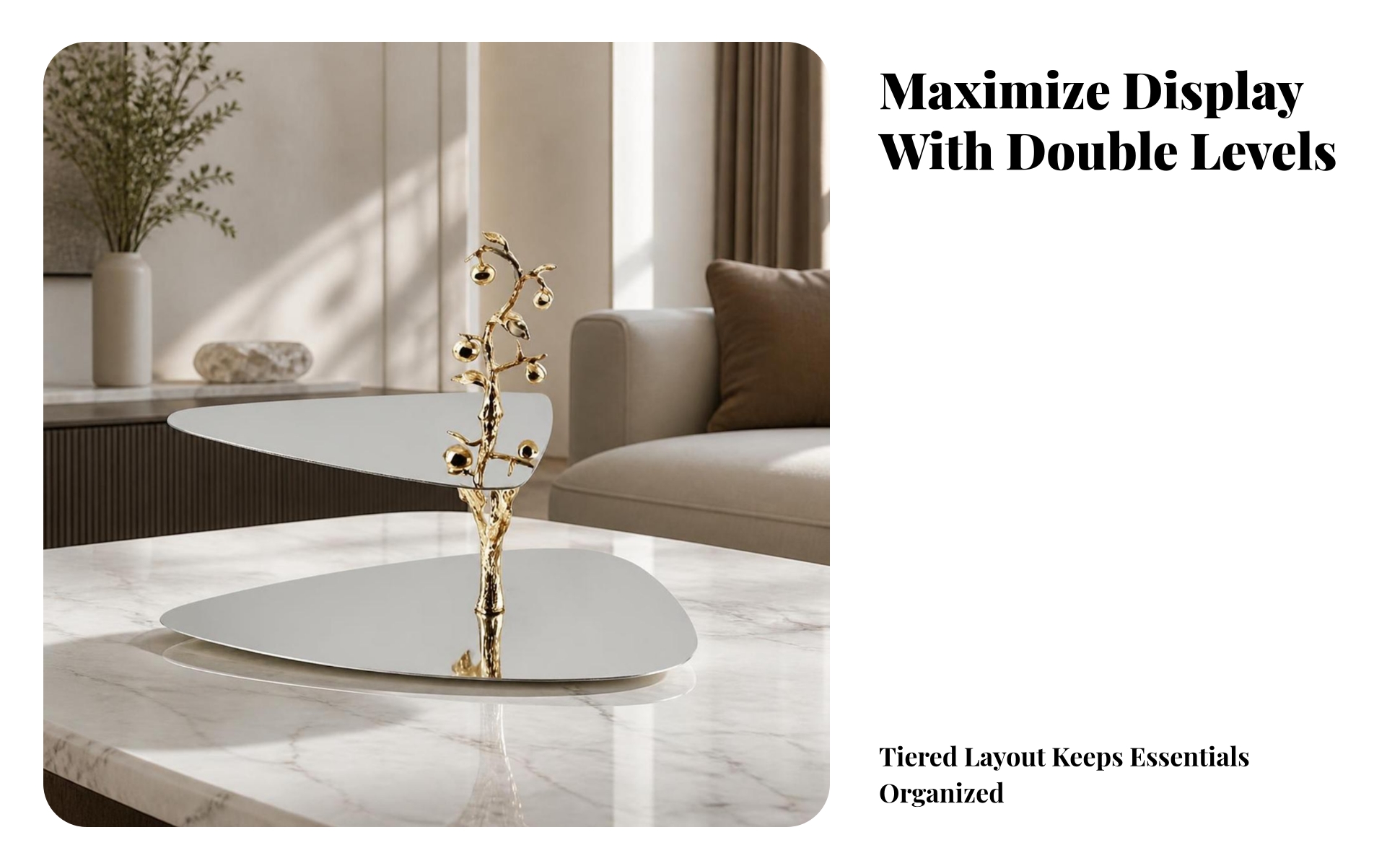 Two-Tier Serving Stand Geometric Double-Layer Tray Metal for Living Room, Hosts