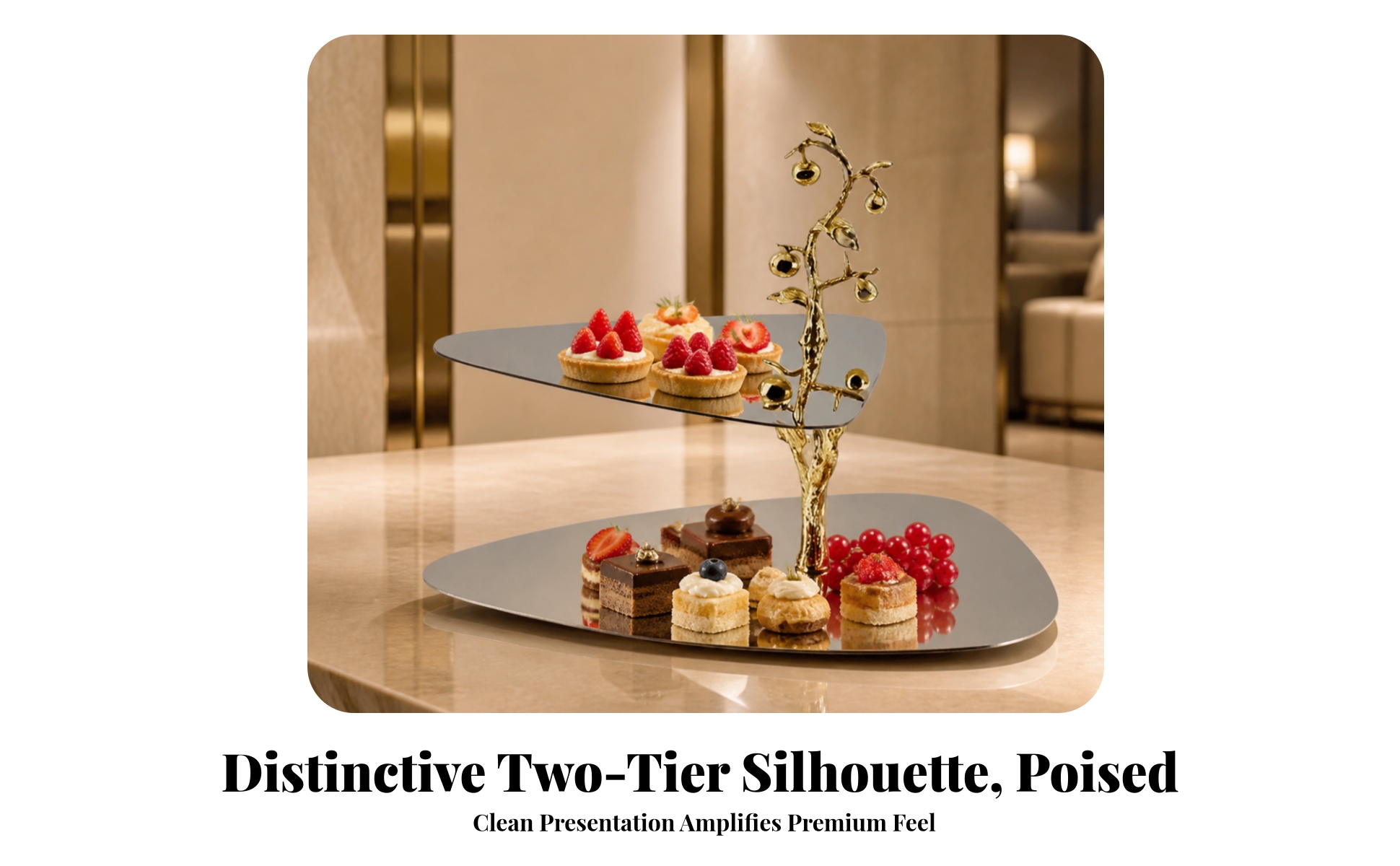 Two-Tier Serving Stand Geometric Double-Layer Tray Metal for Living Room, Hosts