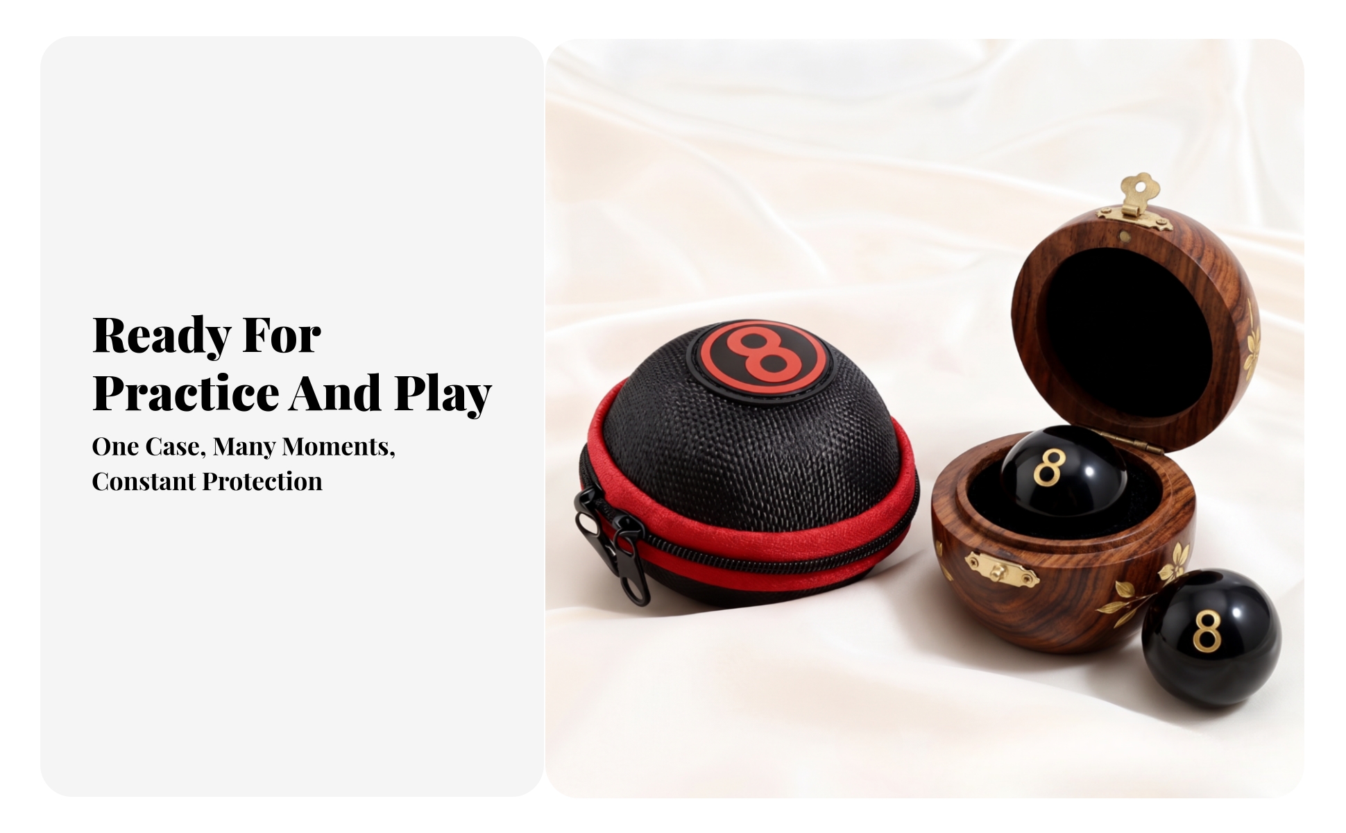 Eight Ball Case with Zipper Portable Billiard Ball Holder with Handle Compact