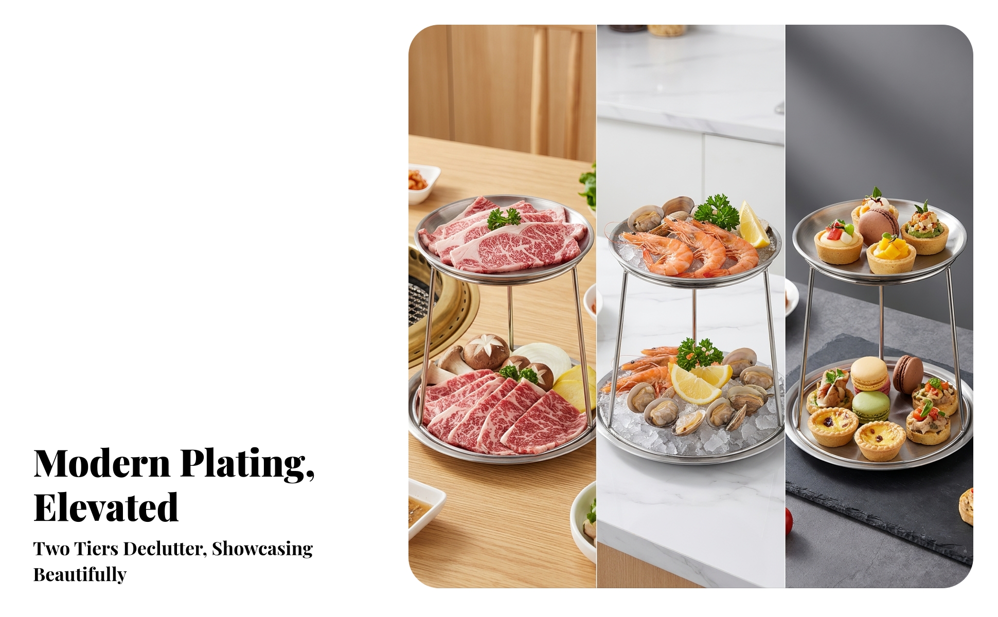 Two-Tier Serving Rack Stainless Steel 2-Tier Food Display Stand Modern for Hosts