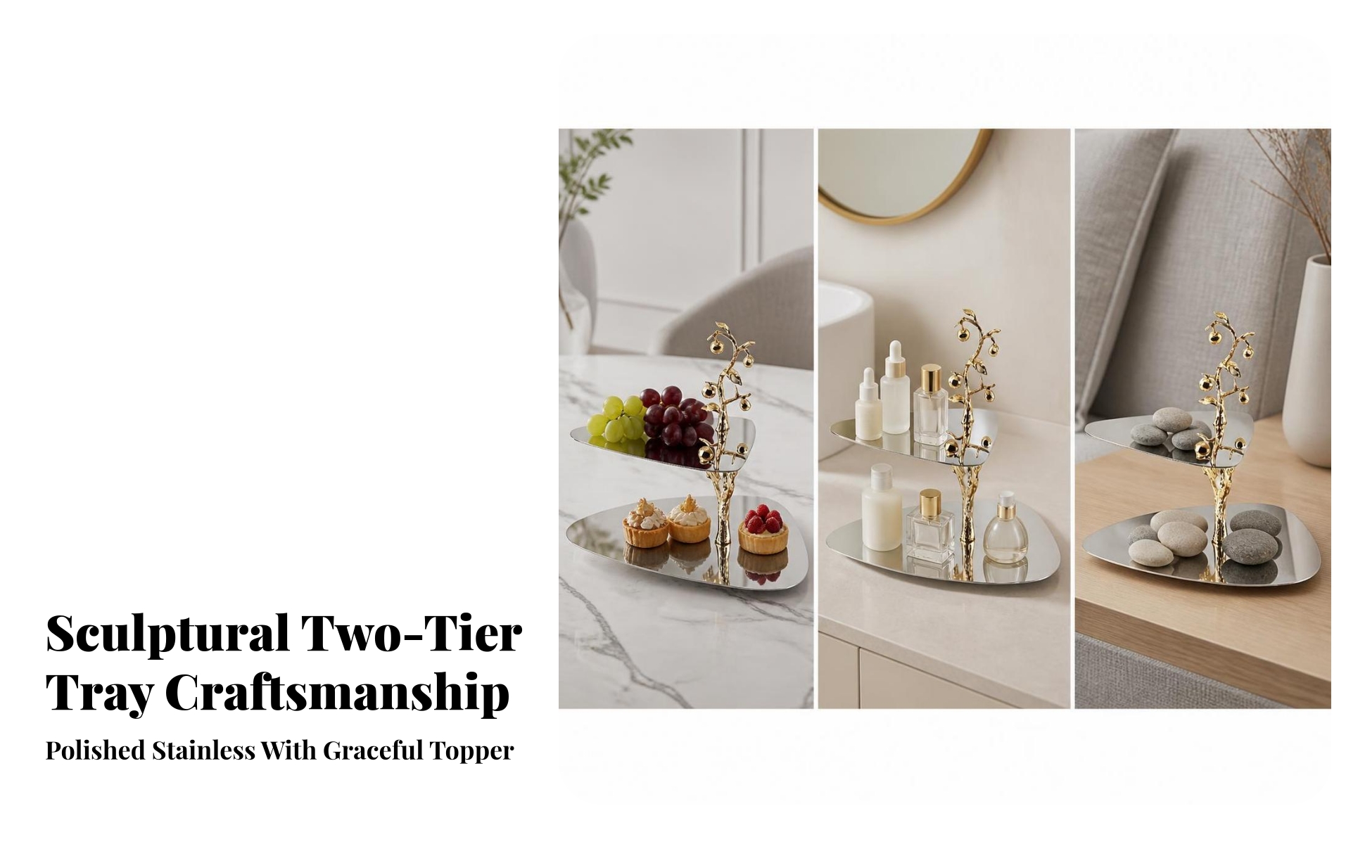 Two-Tier Serving Stand Geometric Double-Layer Tray Metal for Living Room, Hosts