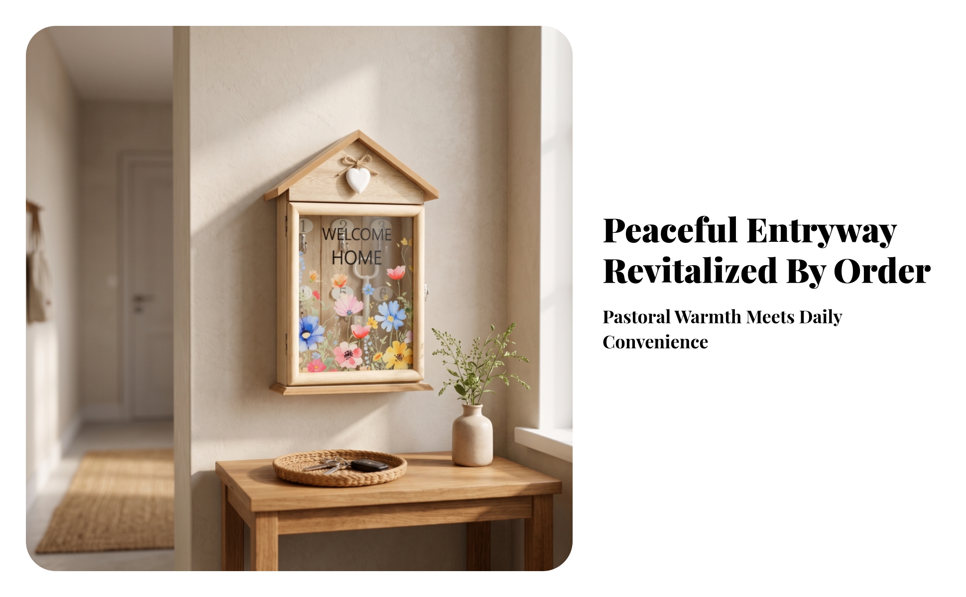 Wooden Key Cabinet with Glass Door Solid Wood for Entryway, Hallway