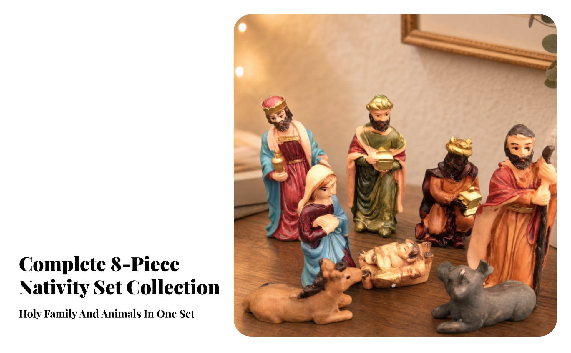 8 Pieces Nativity Figurines Artisan-Style-Style Christmas Nativity Scene Set