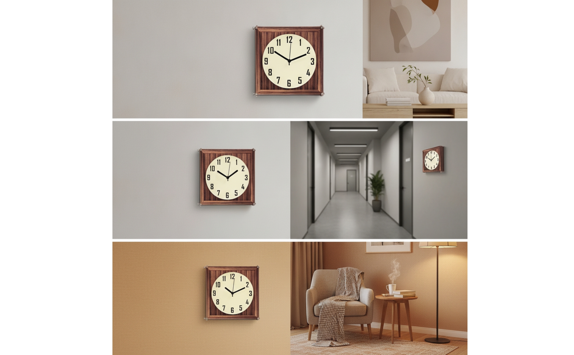 Wall Clock with Walnut Wood-Grain Acrylic Case Decorative for Lobby, Living Room