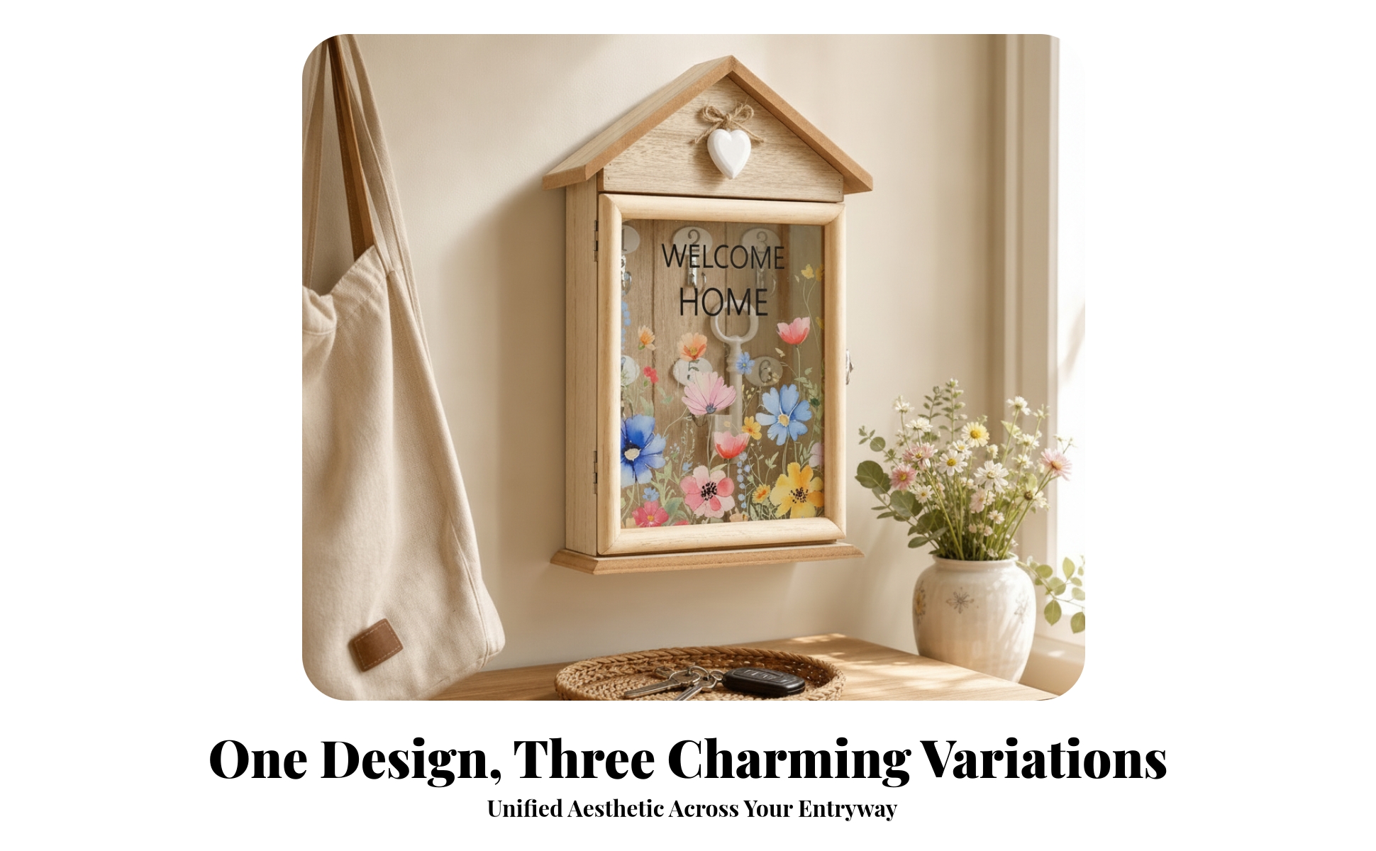 Wooden Key Cabinet with Glass Door Solid Wood for Entryway, Hallway
