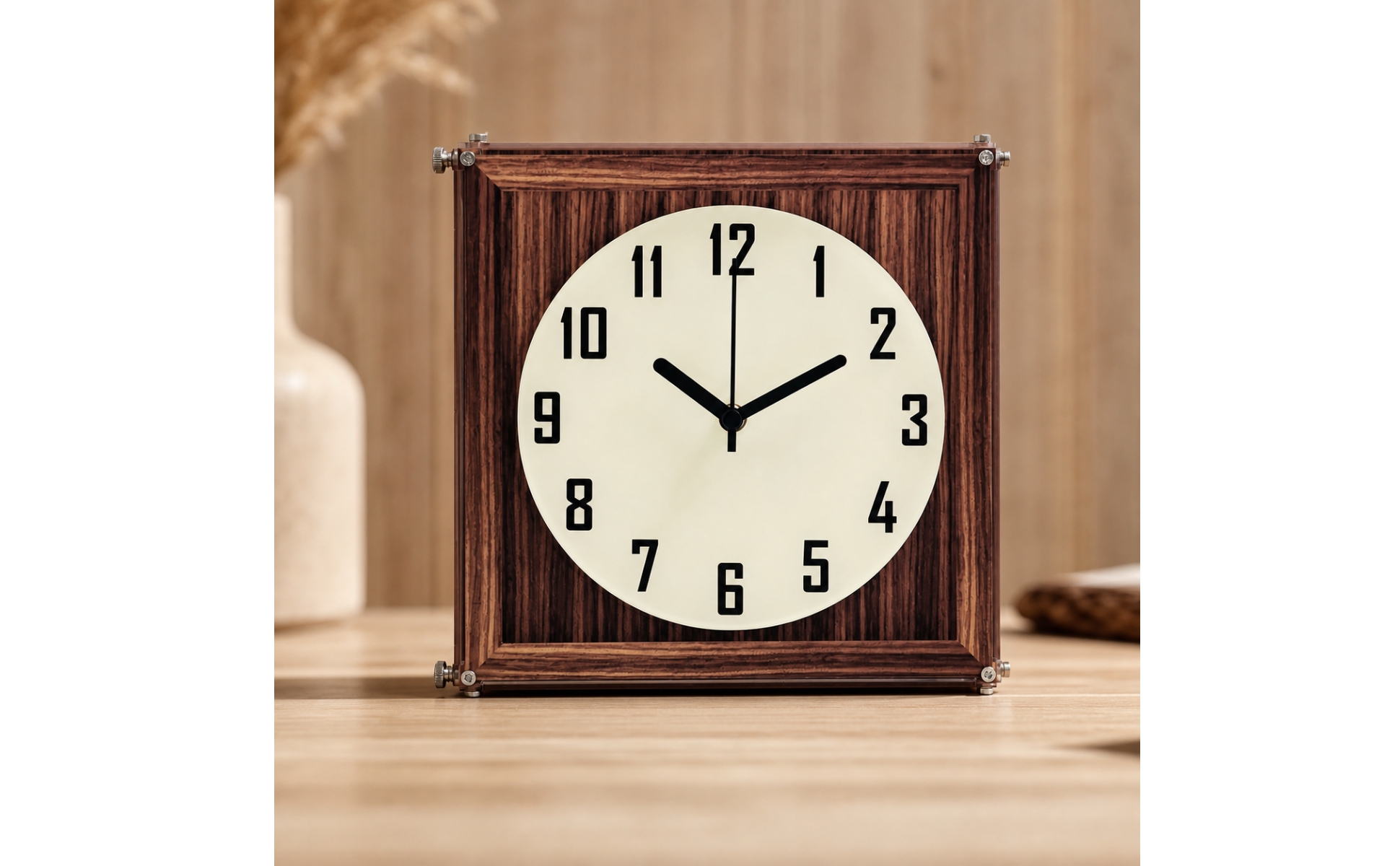 Wall Clock with Walnut Wood-Grain Acrylic Case Decorative for Lobby, Living Room