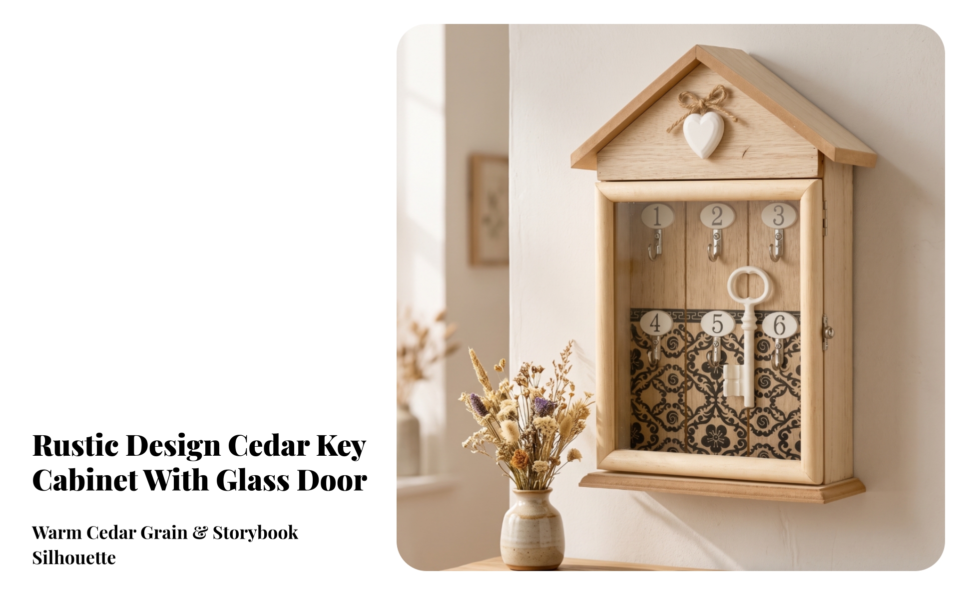 Wooden Key Cabinet with Glass Door Solid Wood for Entryway, Hallway