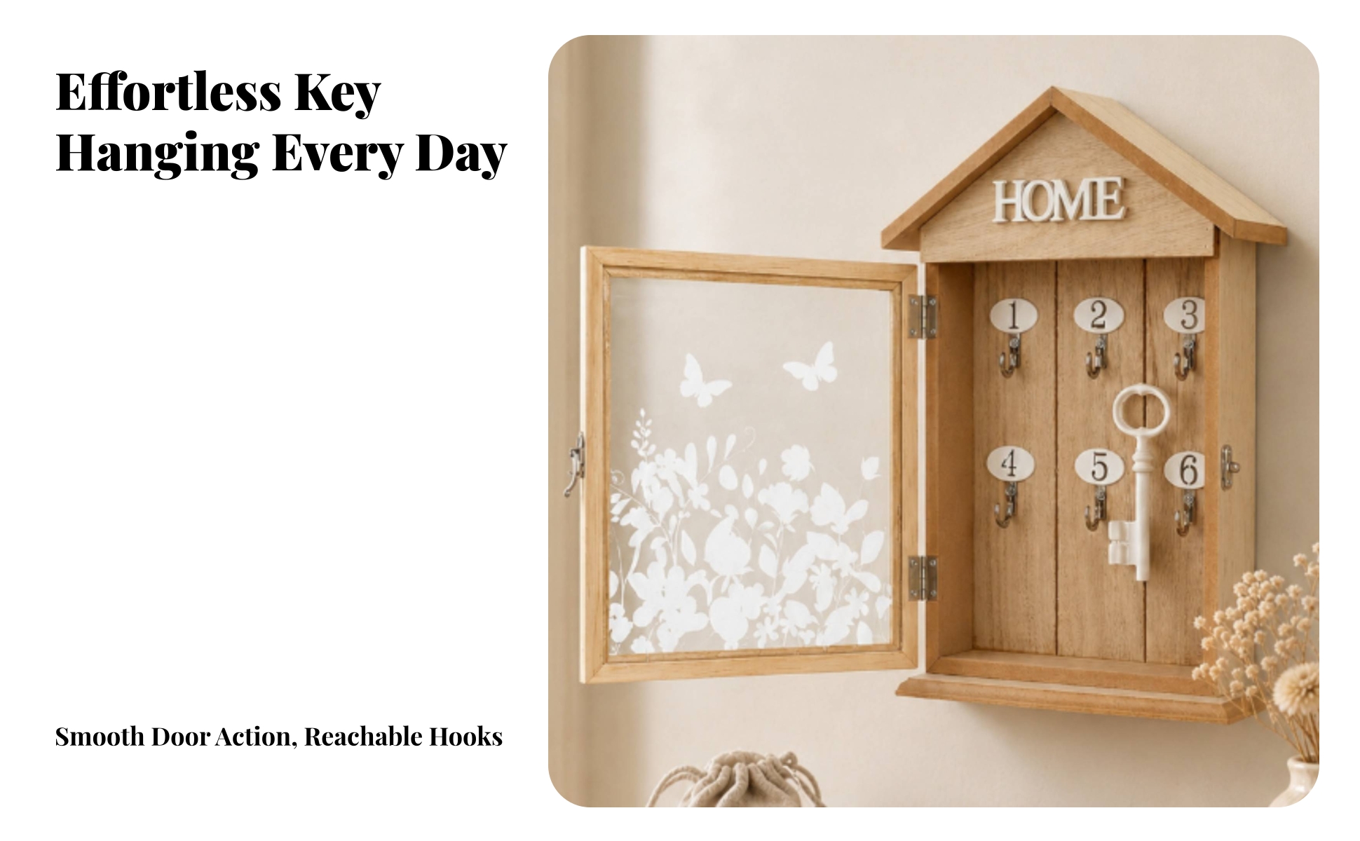 Wooden Key Cabinet with Glass Door Solid Wood for Entryway, Hallway