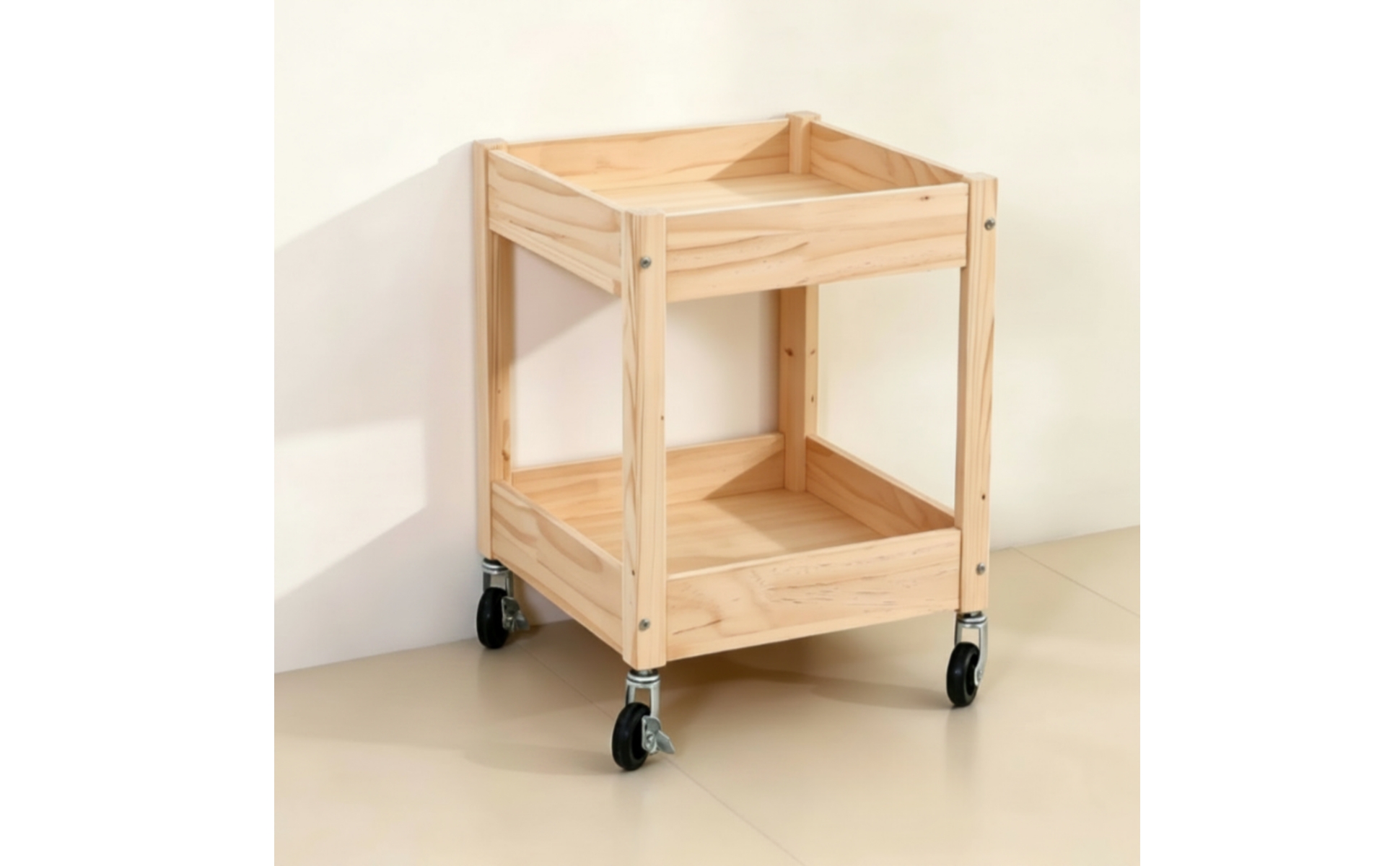 Natural Wood Wood Storage Rack with Casters Lockable for Classroom